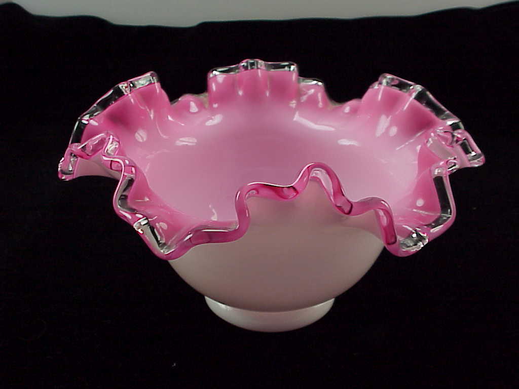 Vintage Fenton Pink Silver Crest Ruffled Edge Candy Bowl Dish