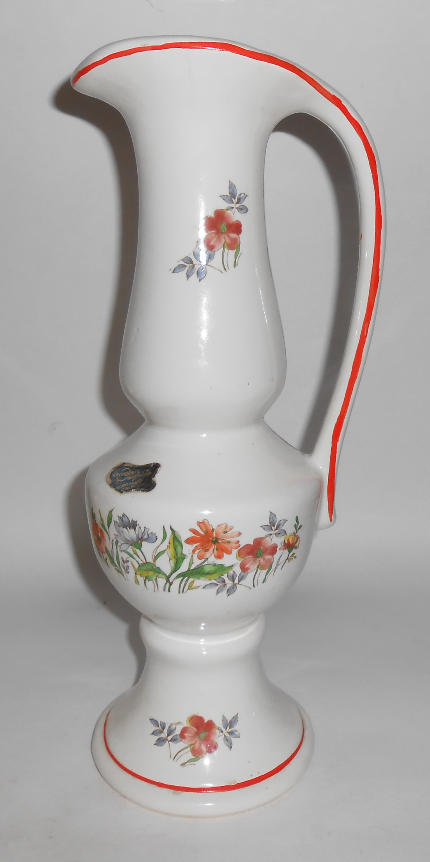 California Originals Tall Floral Decorated Pitcher W/St