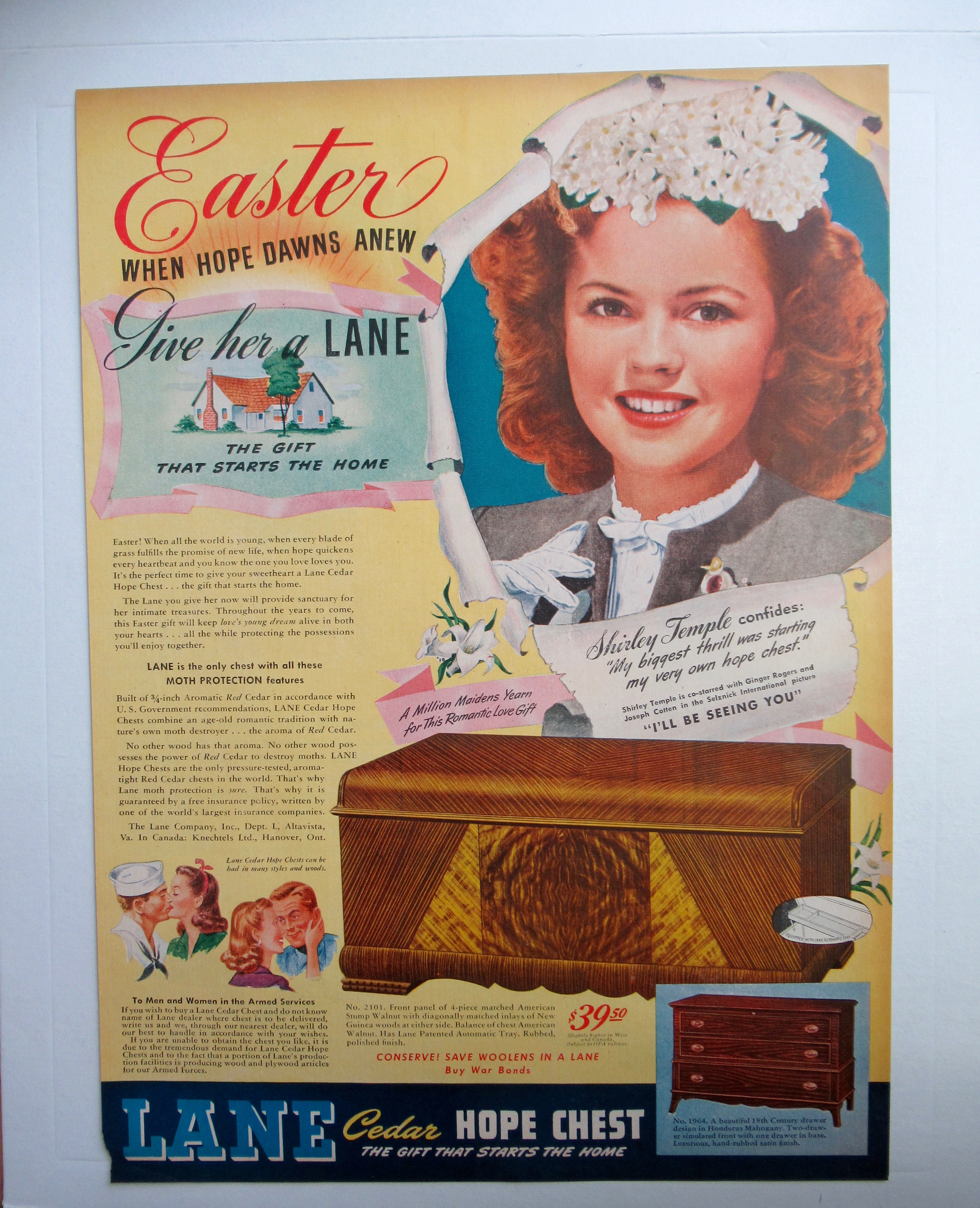 1945 Lane Cedar Hope Chest with Shirley Temple