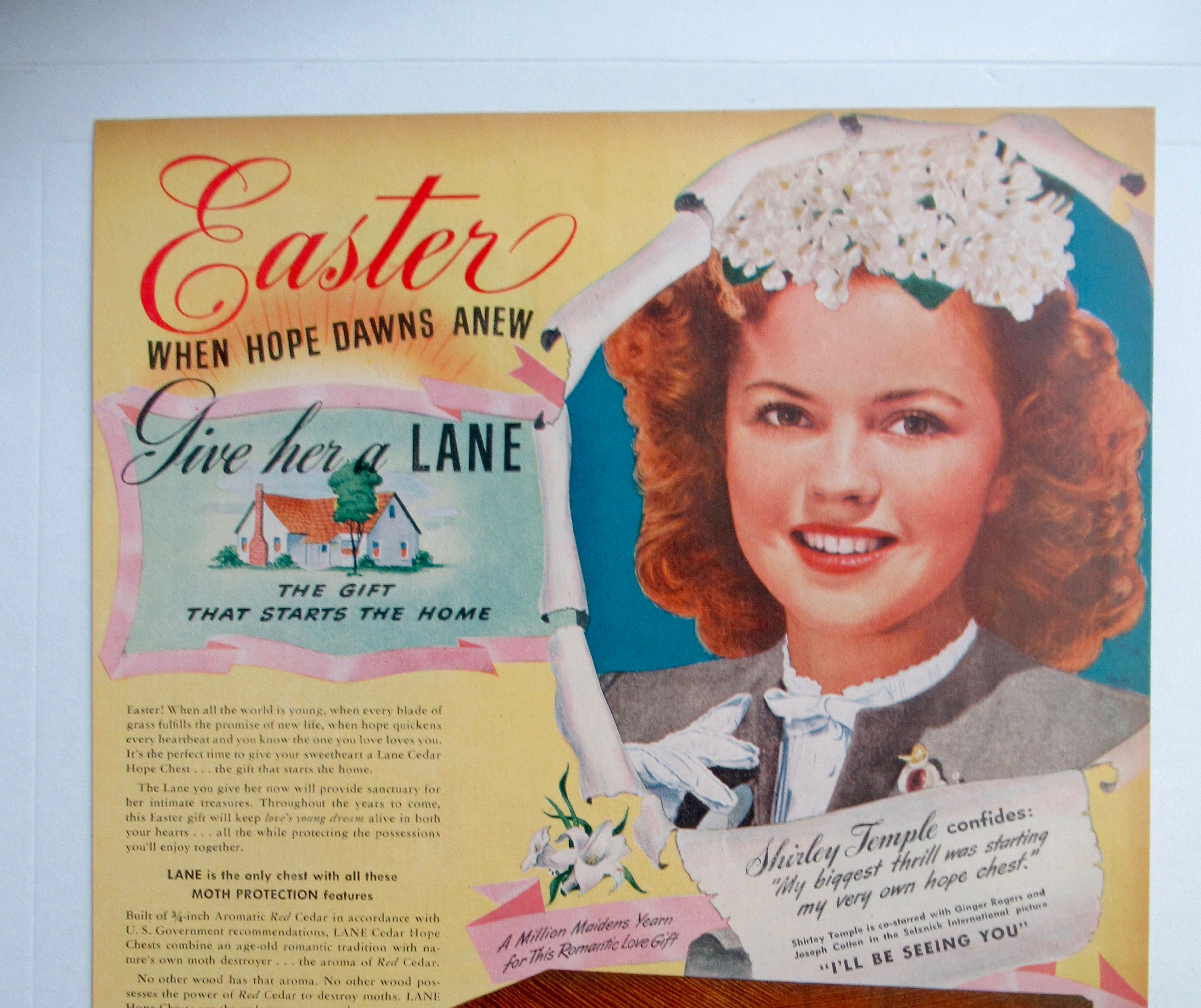 1945 Lane Cedar Hope Chest with Shirley Temple