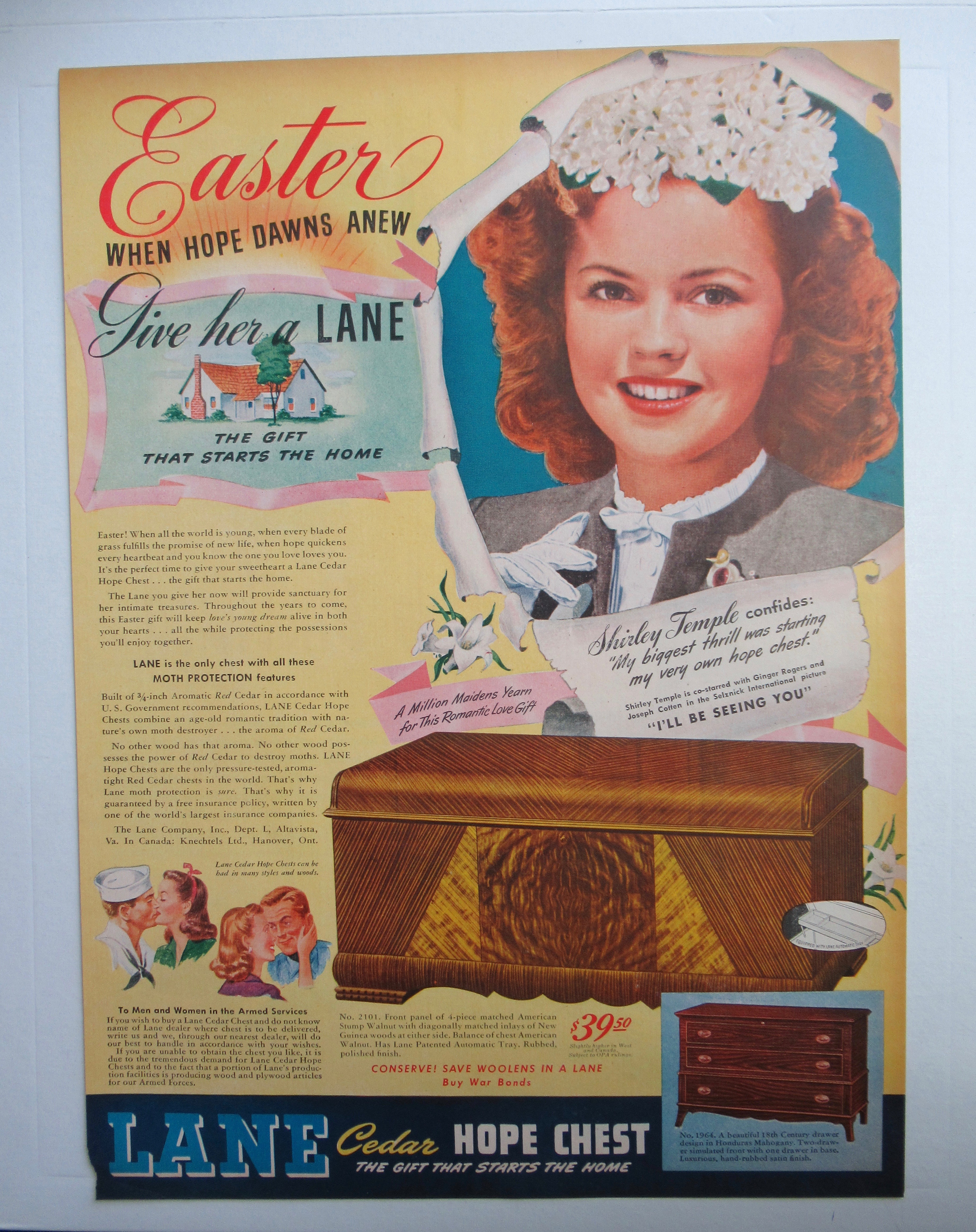 1945 Lane Cedar Hope Chest with Shirley Temple