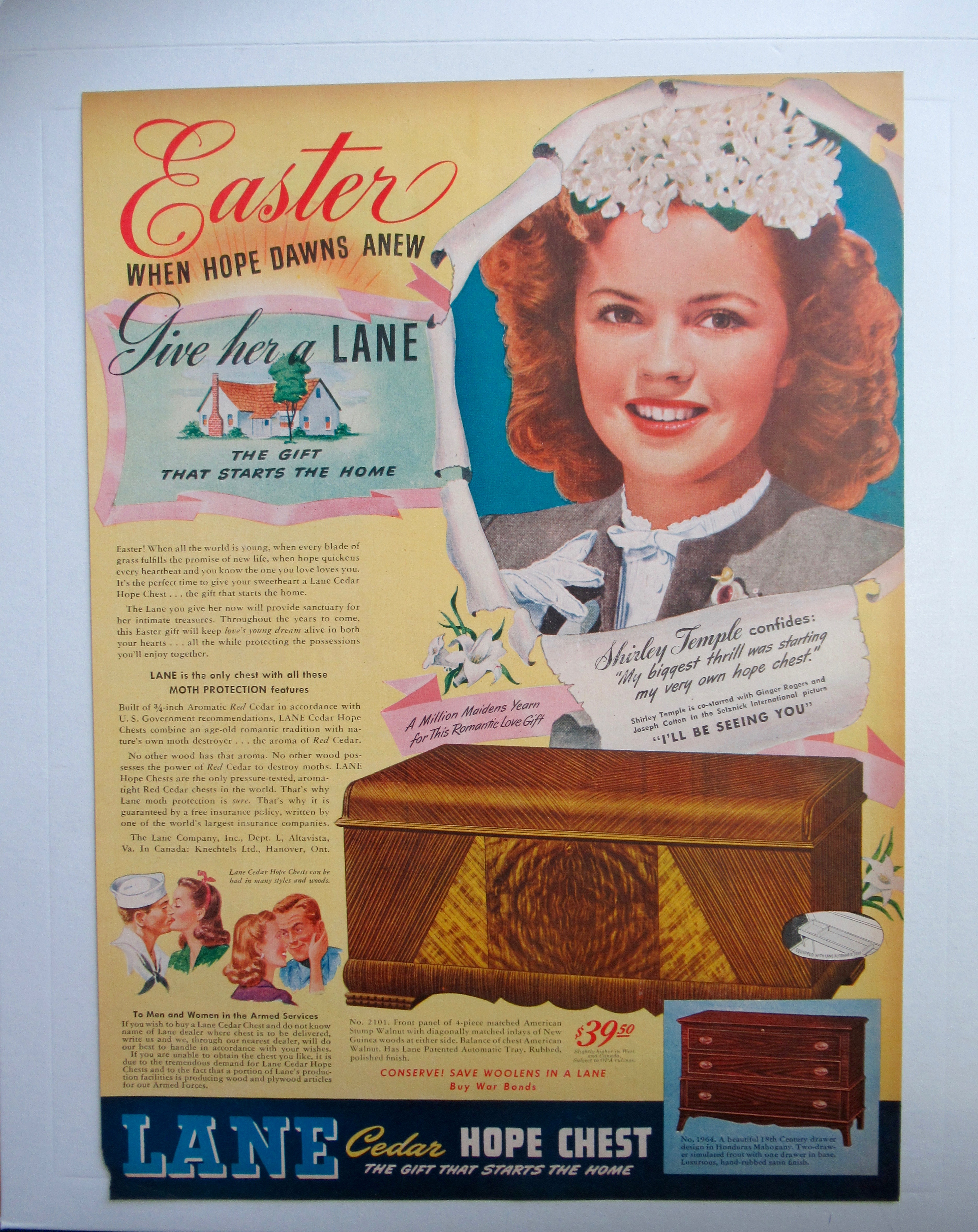 1945 Lane Cedar Hope Chest with Shirley Temple