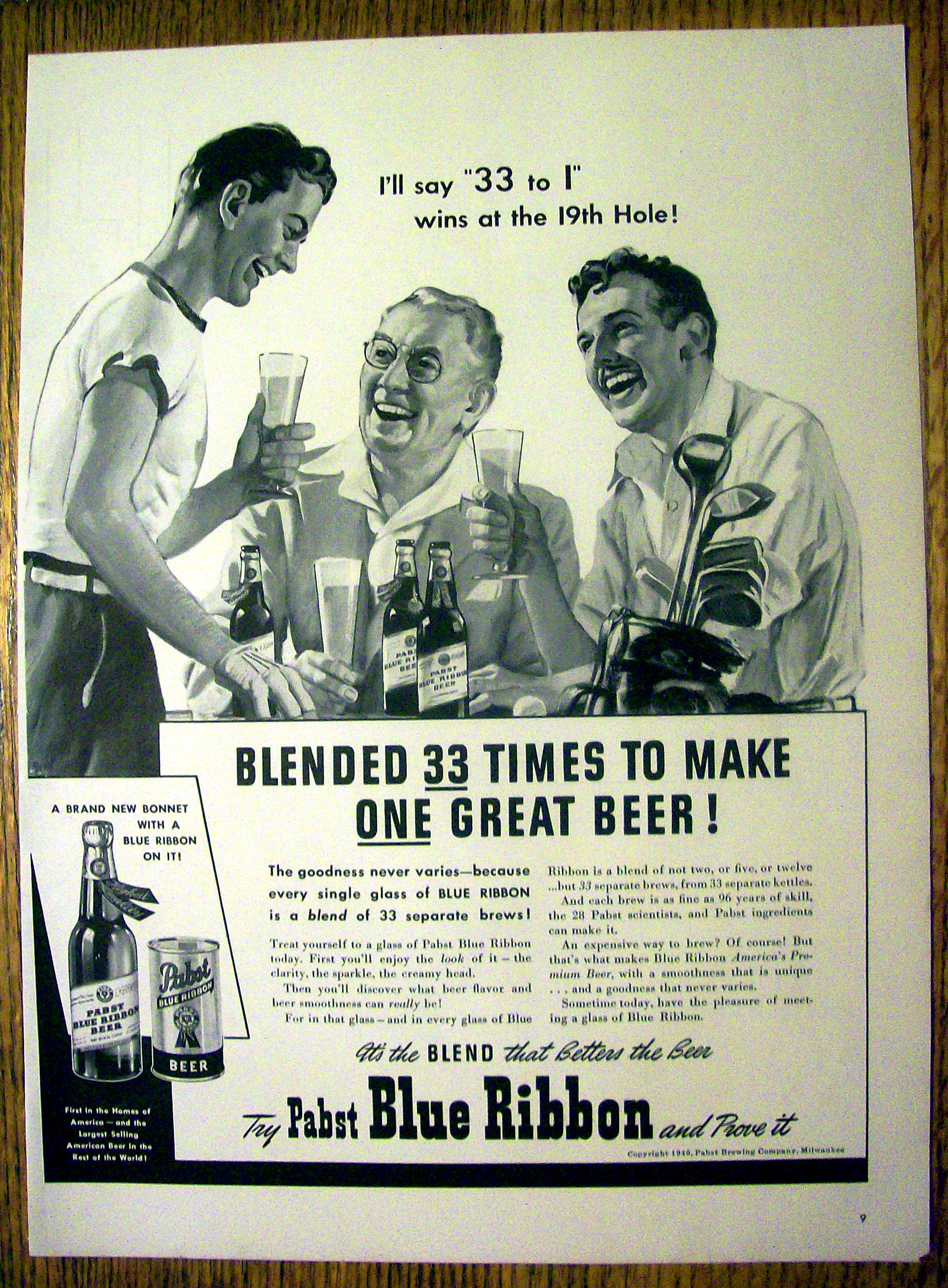 1940 Pabst Blue Ribbon Beer