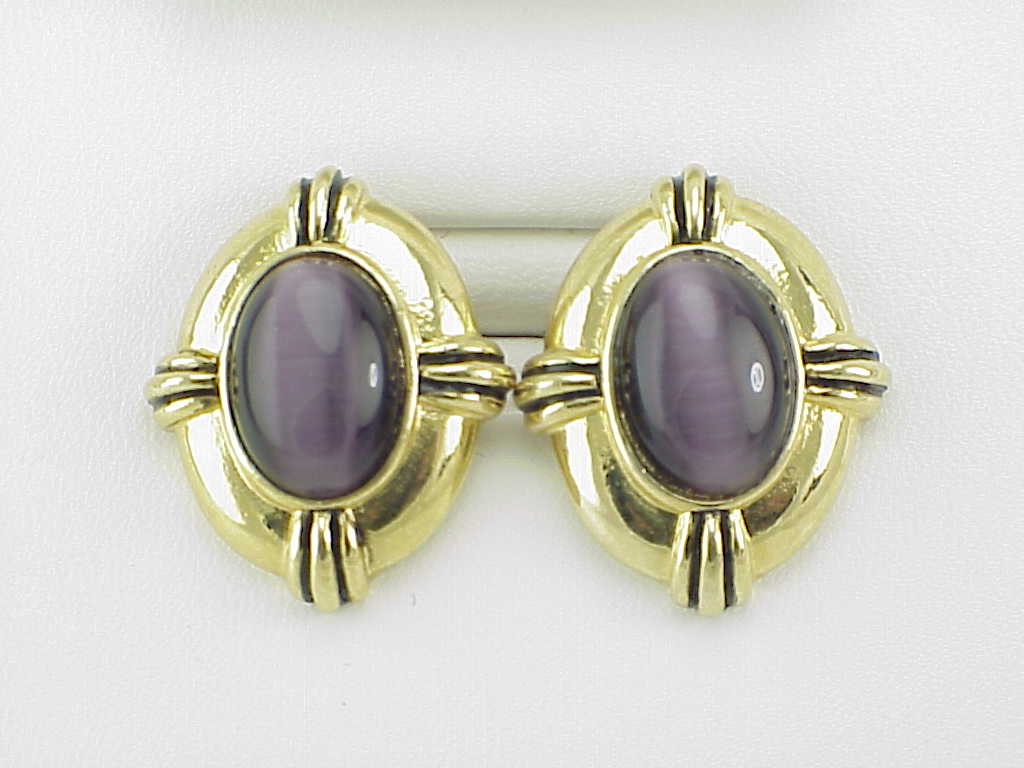 Avon Purple Glass Moonstone Pierced Earrings