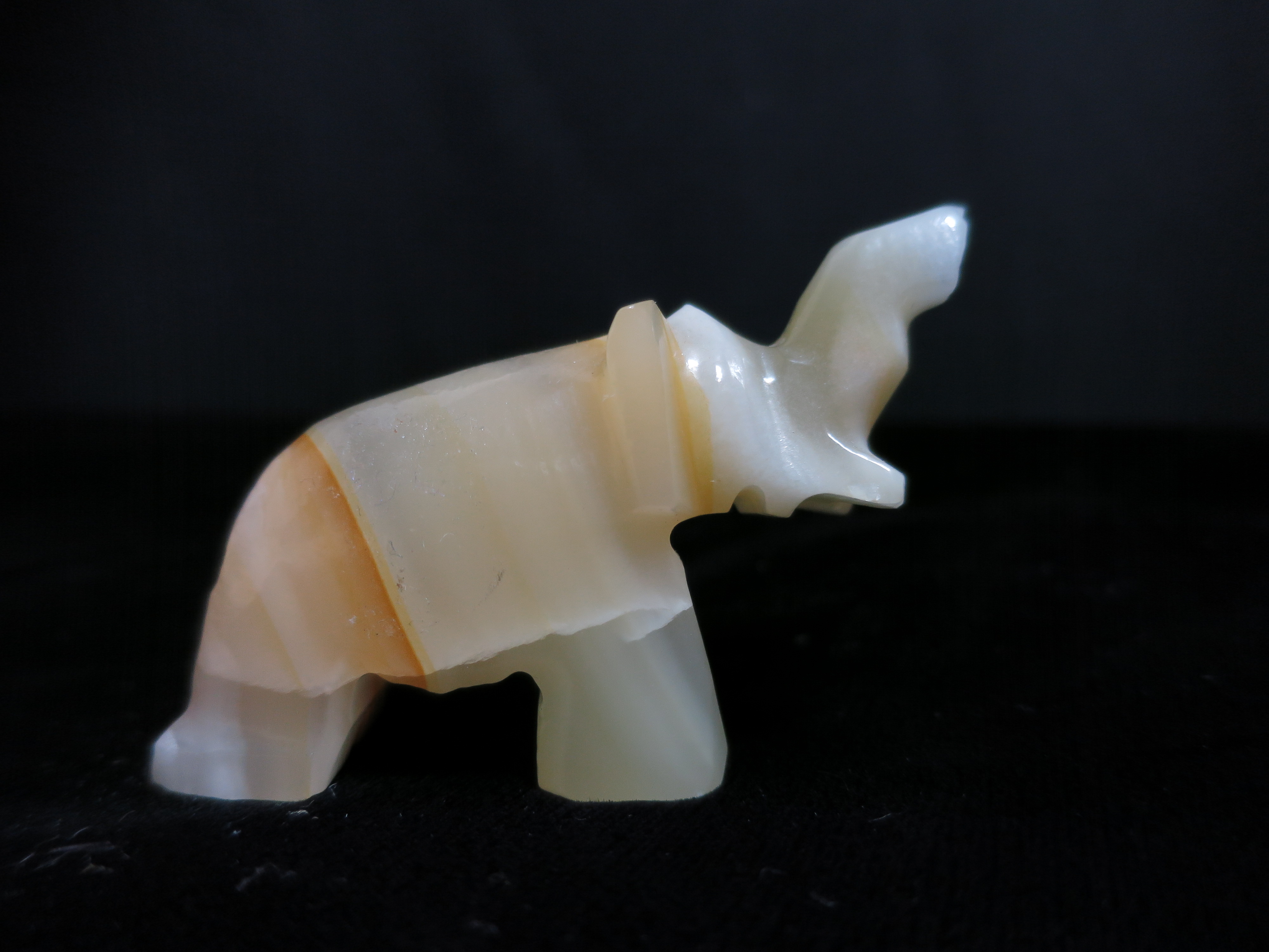 Onyx Carved Miniature Elephant Figurine Trunk Up