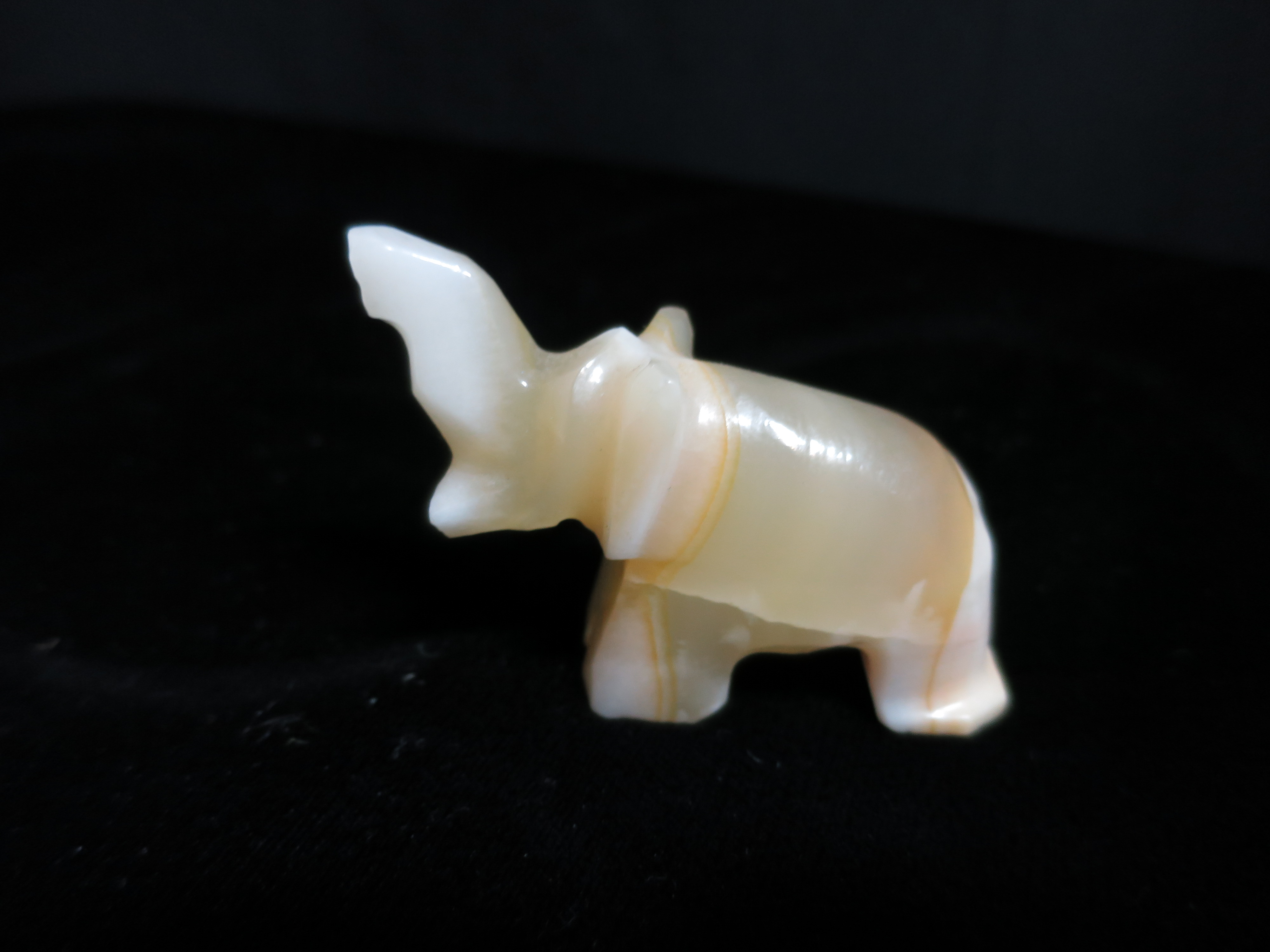 Onyx Carved Miniature Elephant Figurine Trunk Up