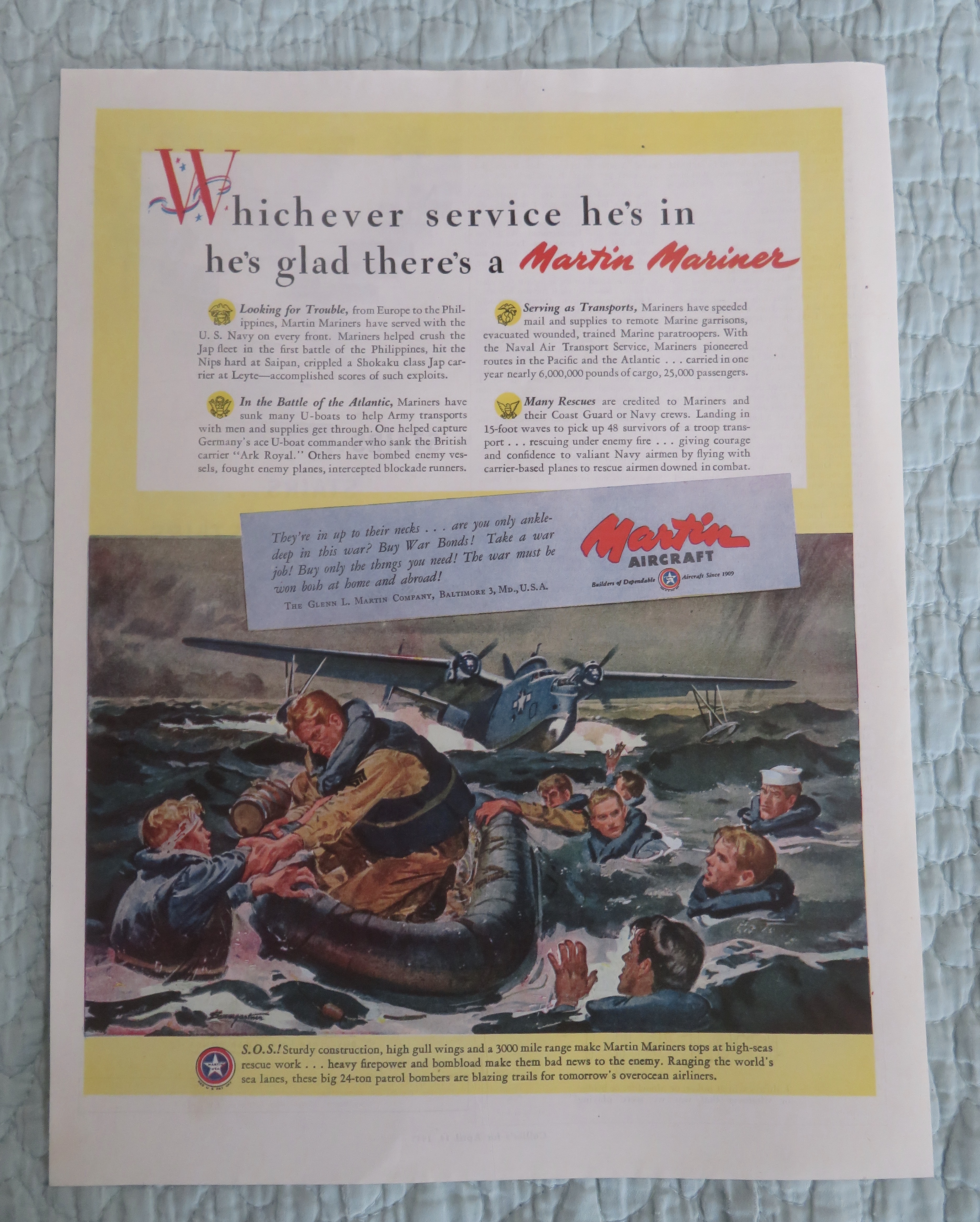 1945 Martin Aircraft with Soldiers Rescuing Soldiers