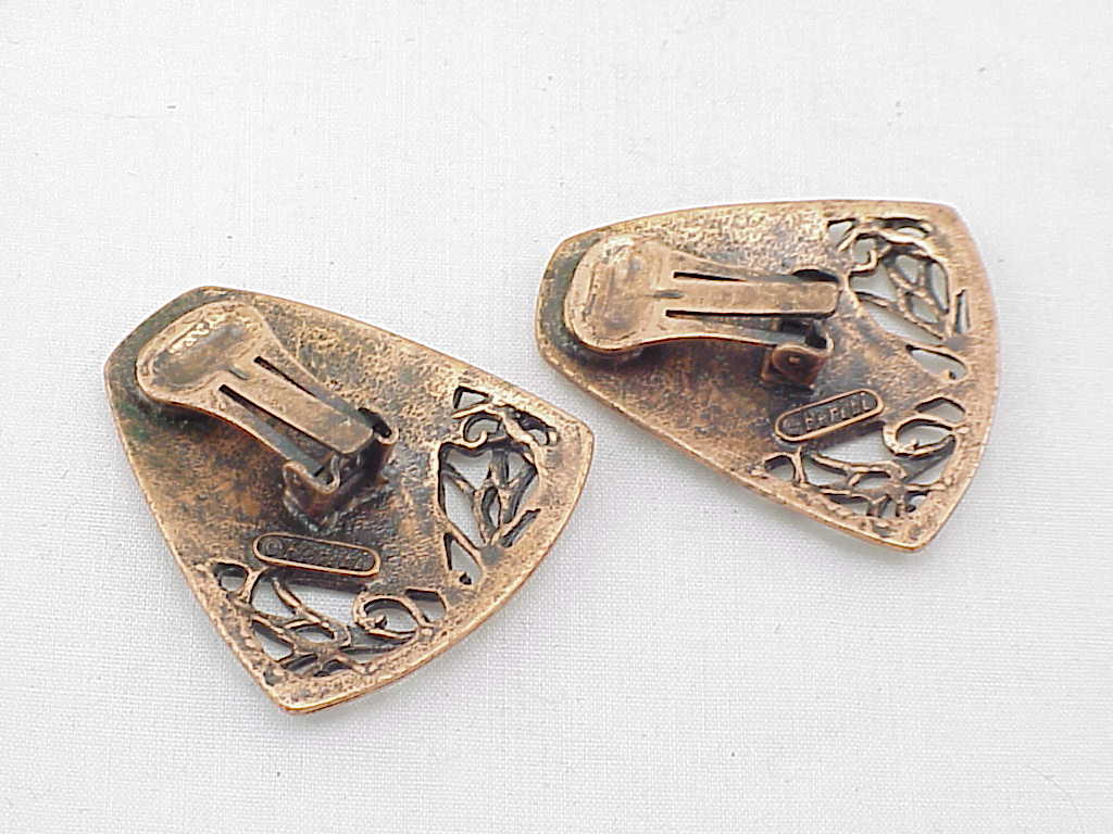 Berebi Gold And Brown Enamel On Copper Clip Earrings