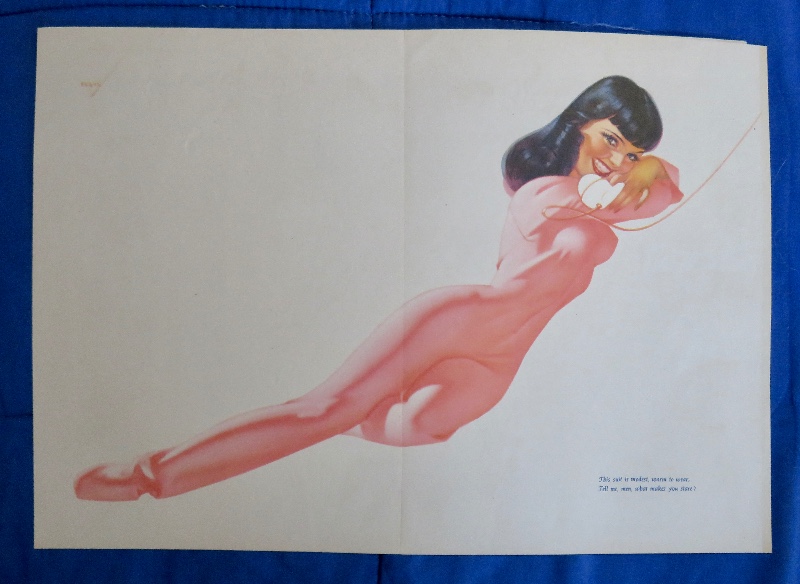 Original 1947 Sexy Pin Up Girl Woman Wearing Pink One Piece Pajamas While Talking On The Telephone By George Petty