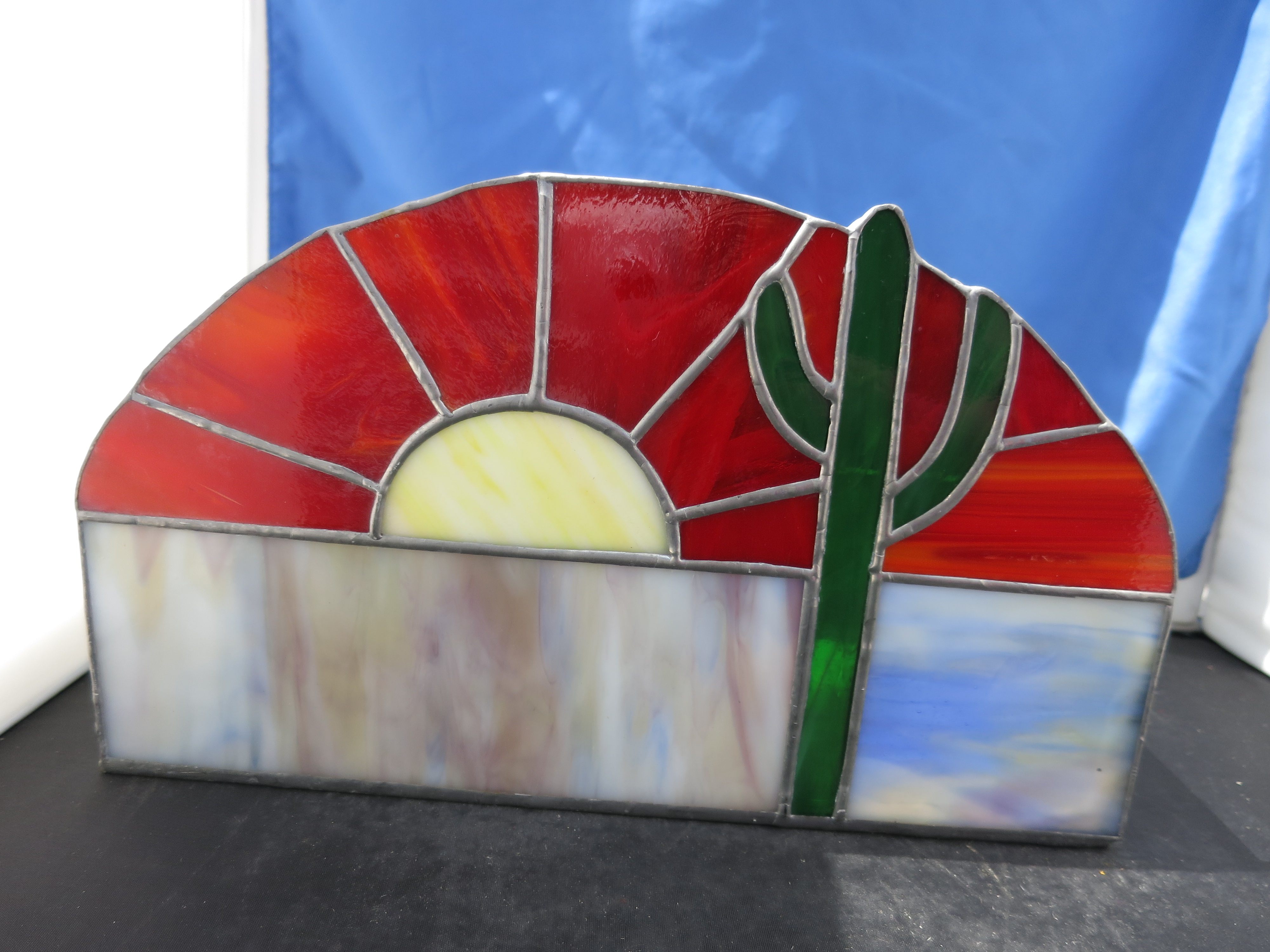 Rare Stained Glass Box Terrarium Sun Cactus Slag Motif