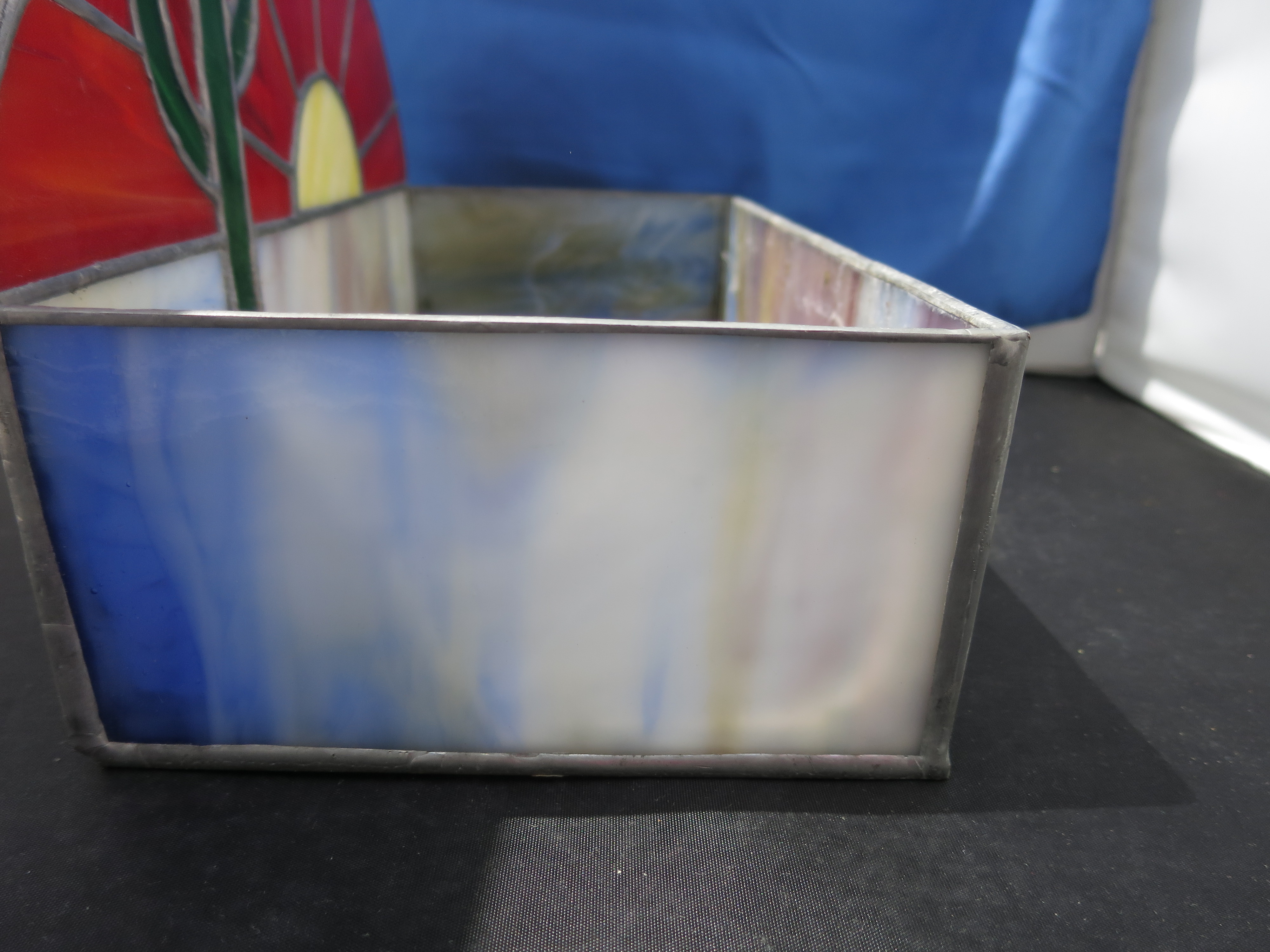 Rare Stained Glass Box Terrarium Sun Cactus Slag Motif