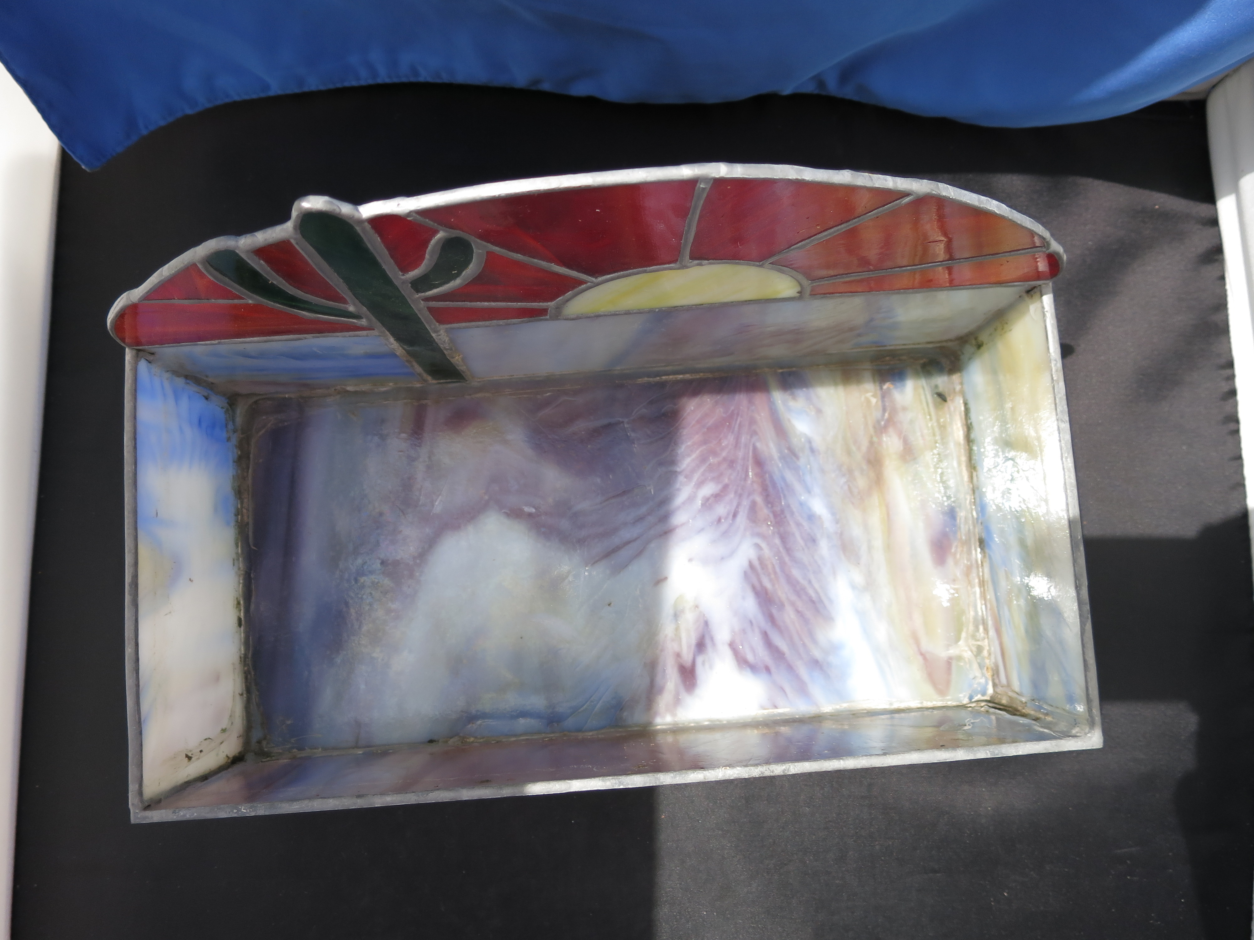 Rare Stained Glass Box Terrarium Sun Cactus Slag Motif
