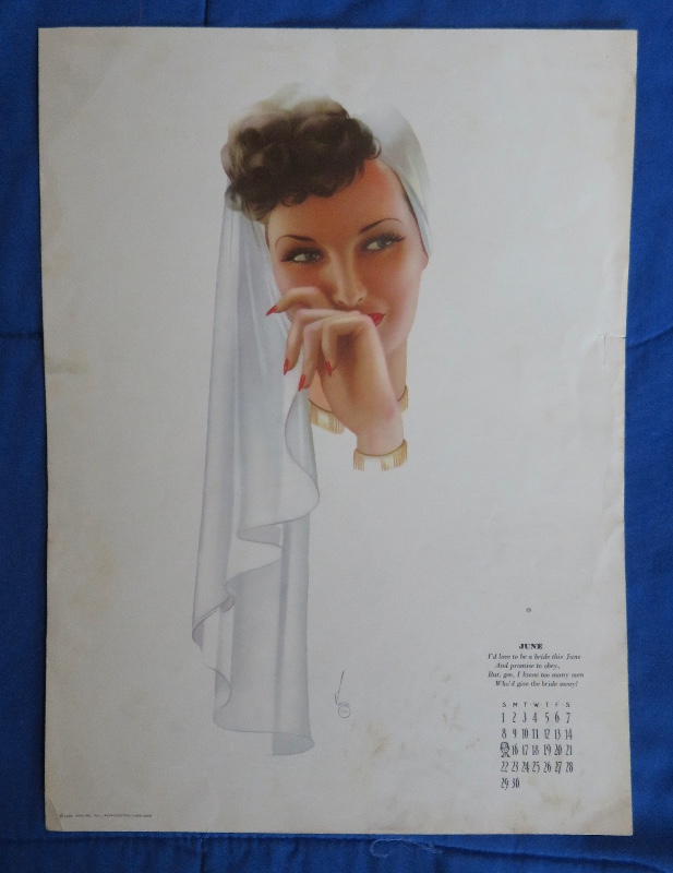 Alberto Vargas Sexy Dark Haired Woman Wearing A White Veil Pin Up Calendar Page