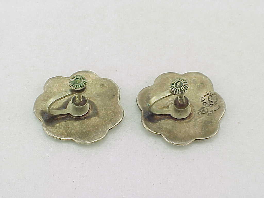 Vintage Taxco Mexico Sterling Silver Abalone Screw Back Earrings