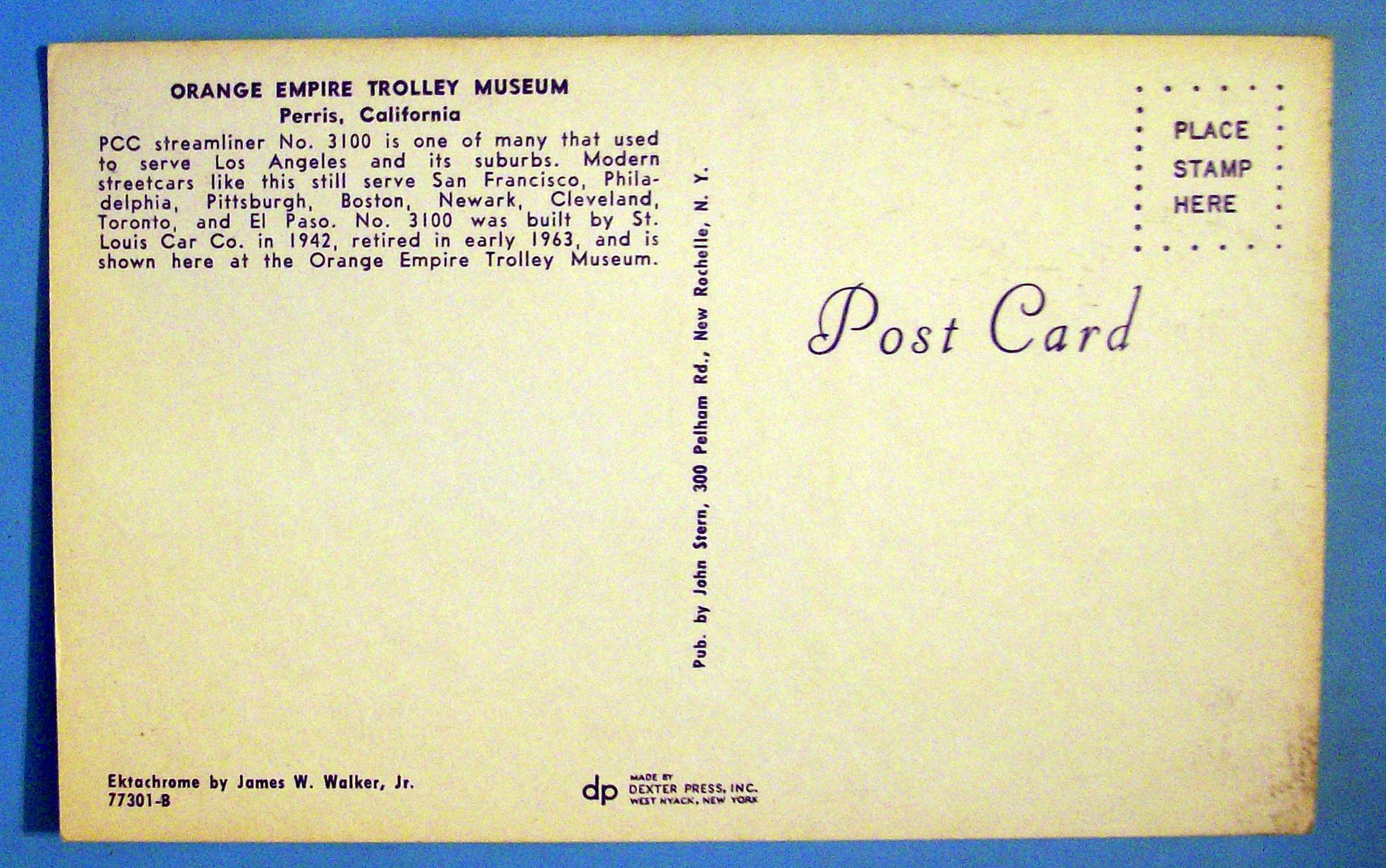 PCC Streamliner #3100 Postcard