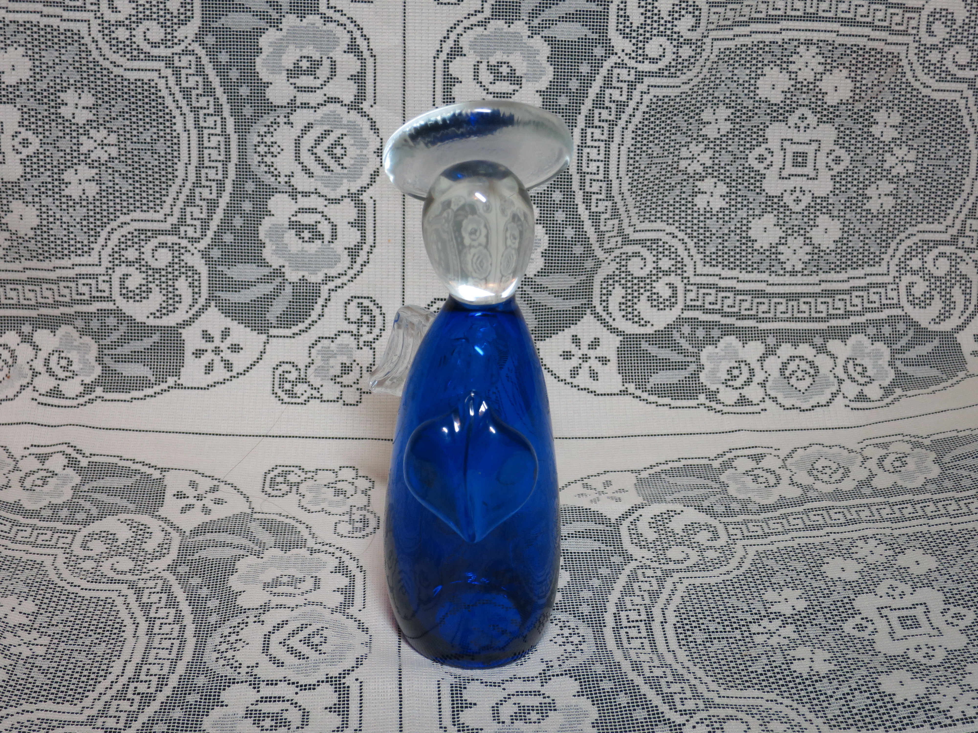 Blown Art Glass Angel Figurine Clear and Cobalt Blue