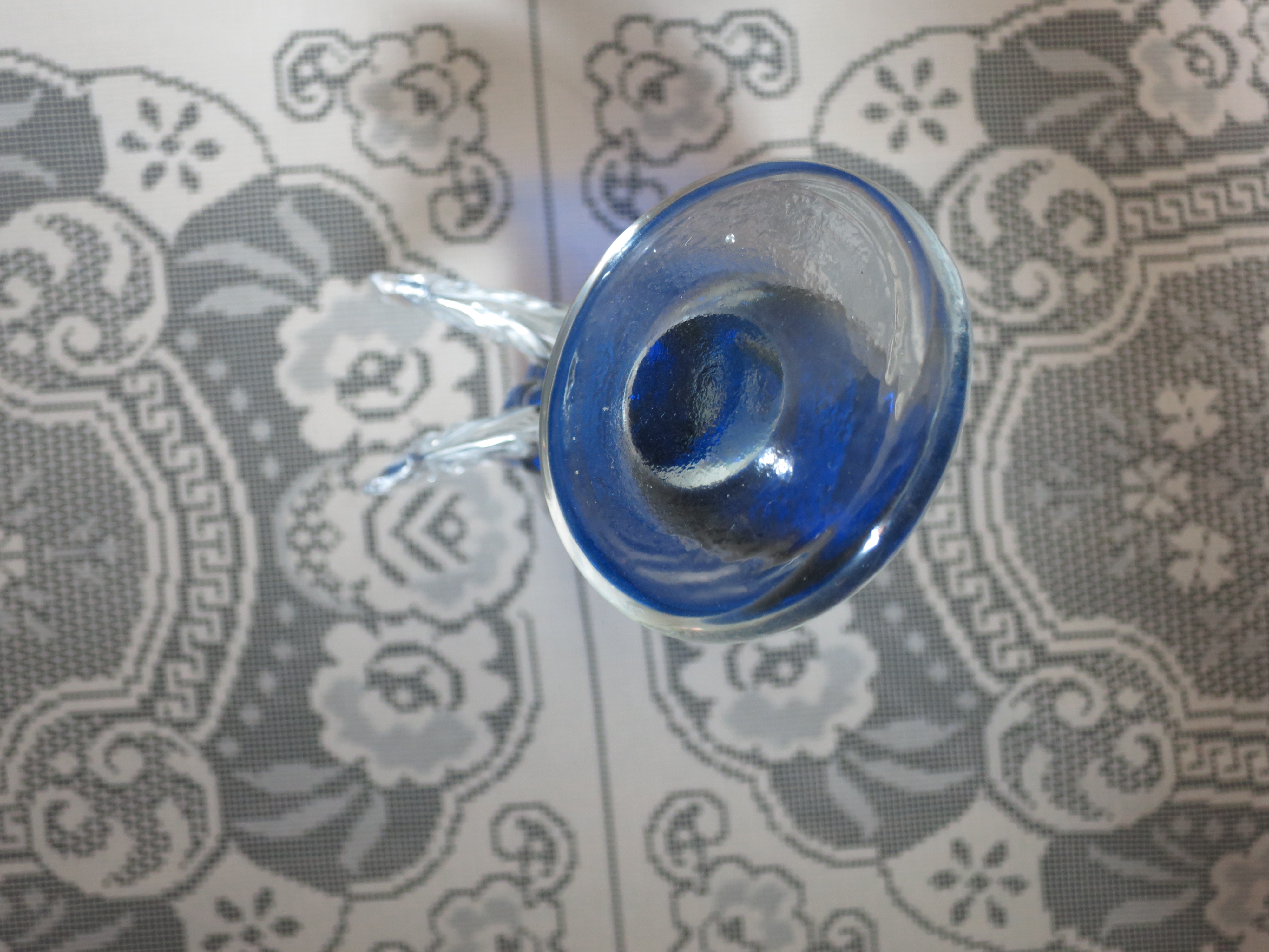 Blown Art Glass Angel Figurine Clear and Cobalt Blue