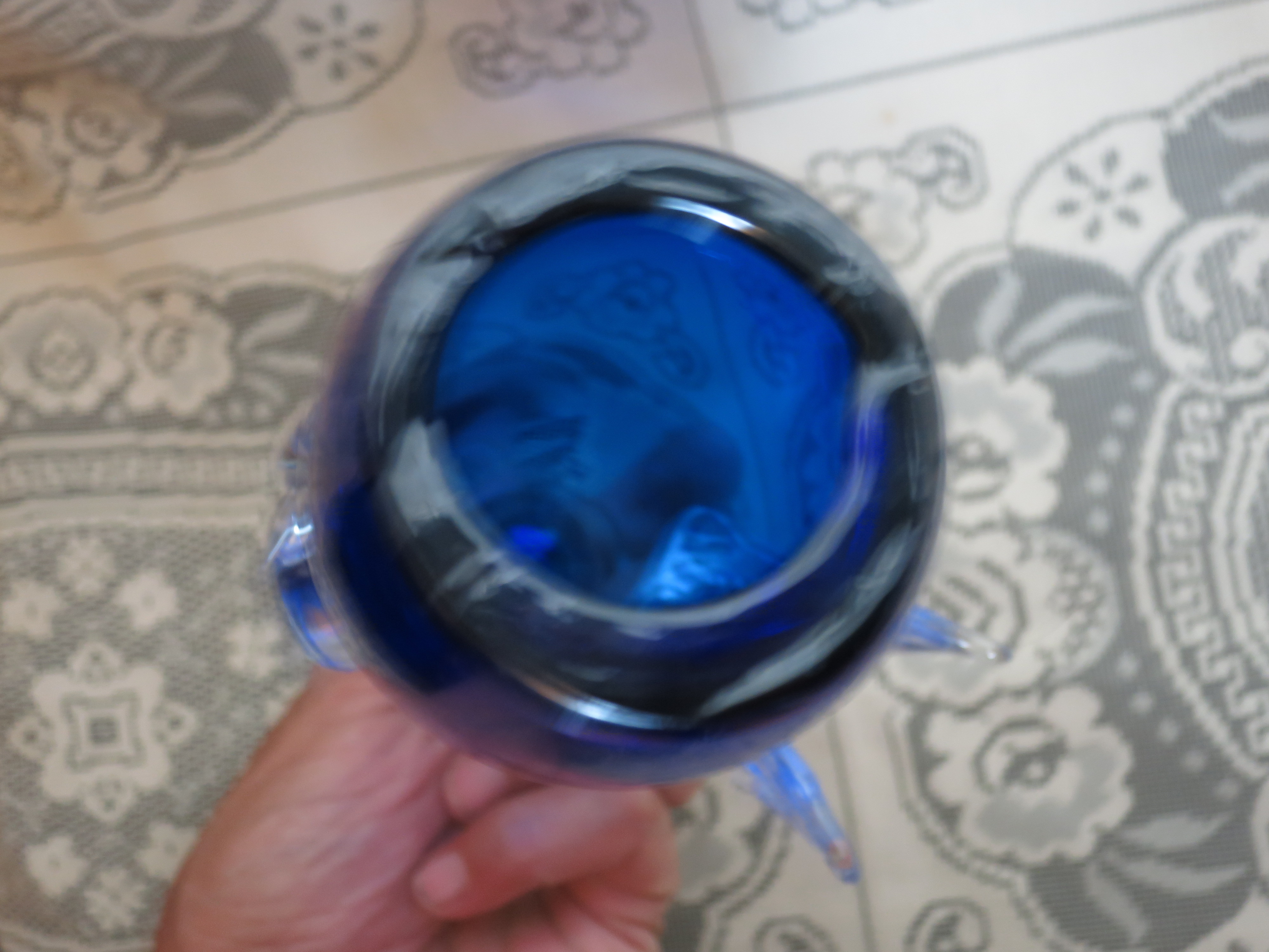 Blown Art Glass Angel Figurine Clear and Cobalt Blue