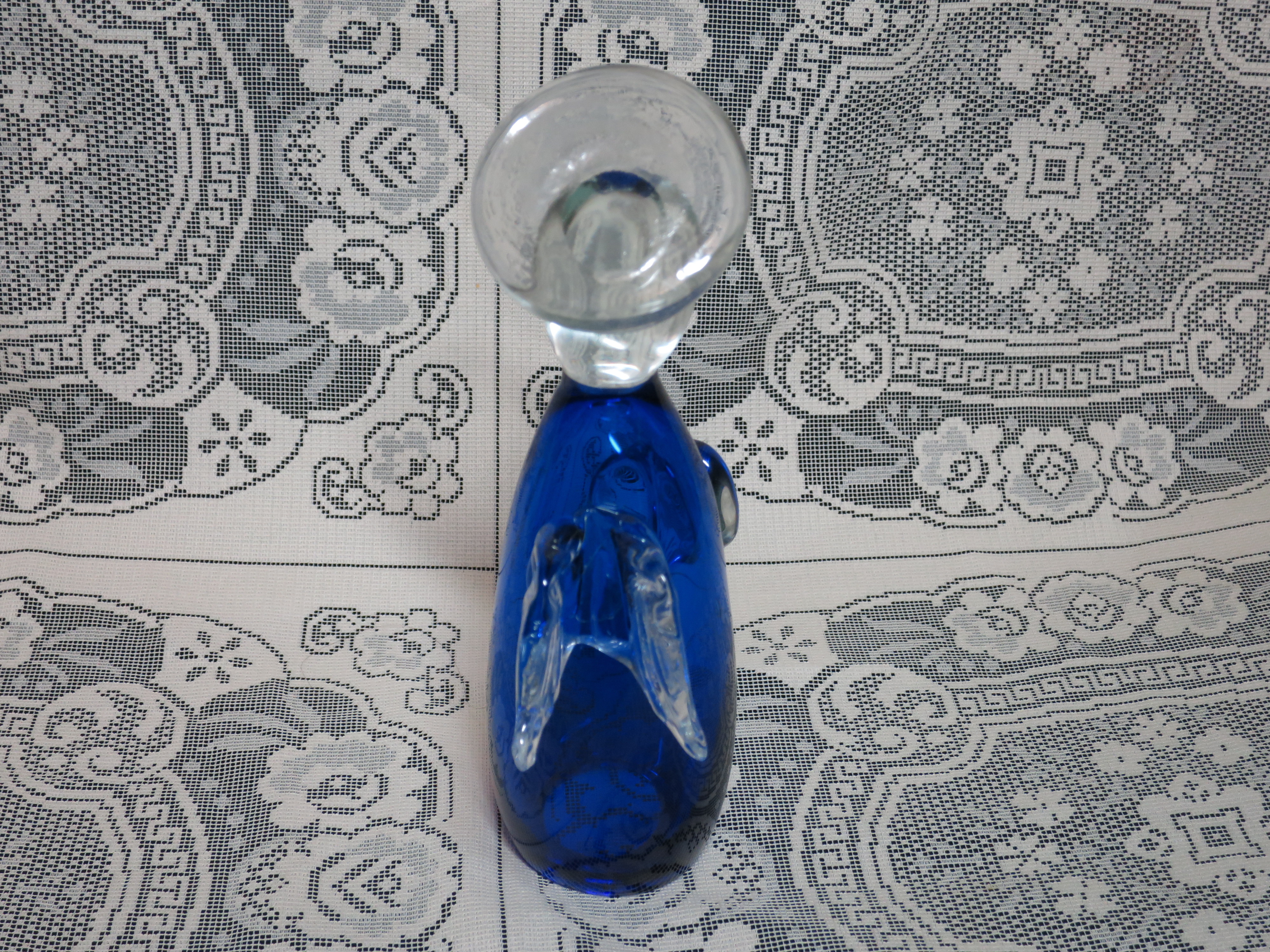 Blown Art Glass Angel Figurine Clear and Cobalt Blue