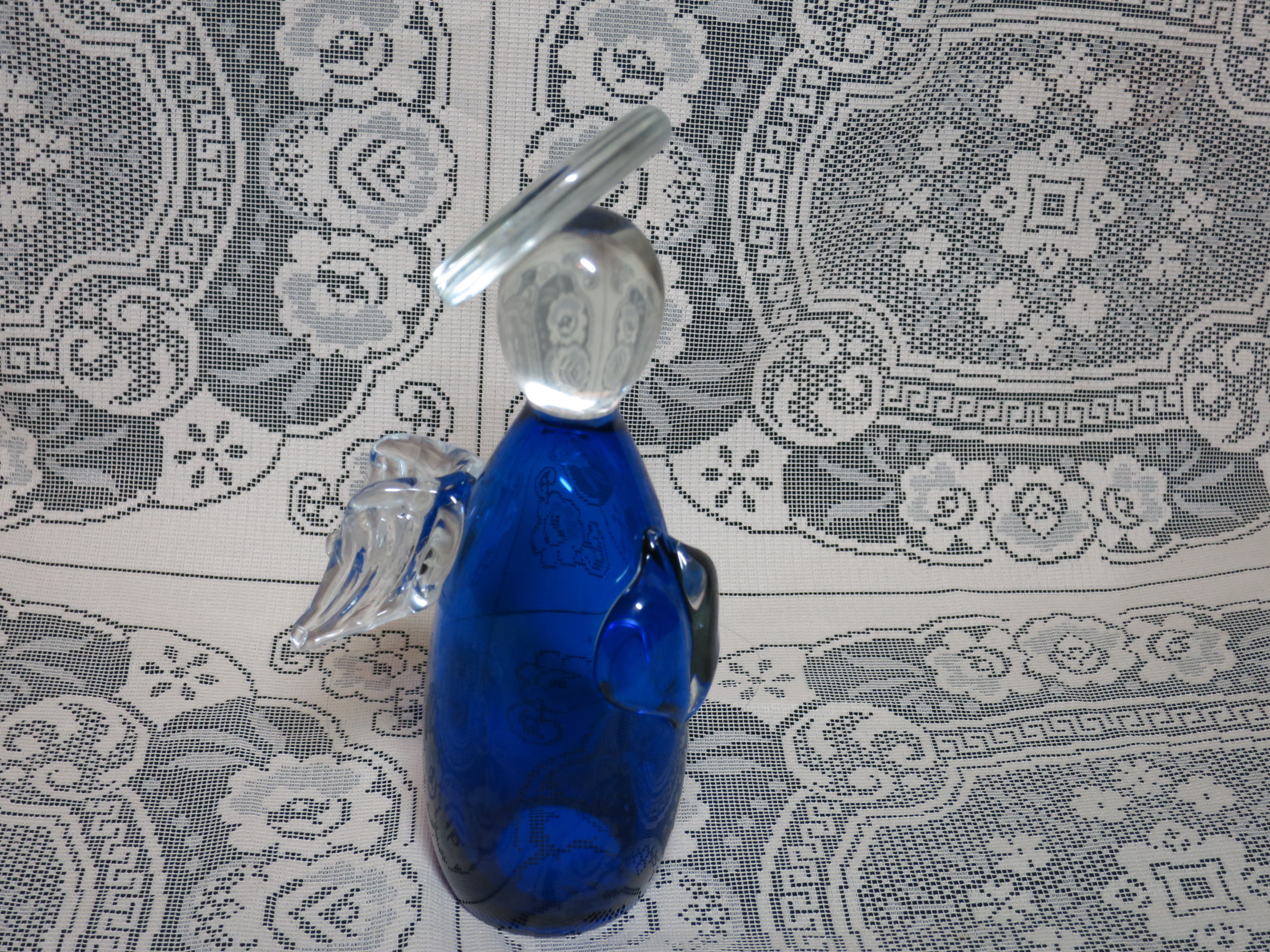 Blown Art Glass Angel Figurine Clear and Cobalt Blue