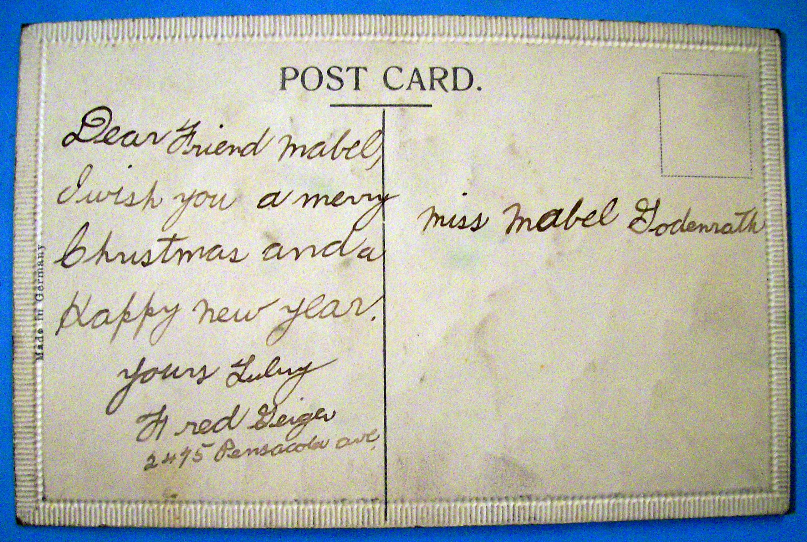 A Merry Christmas Postcard w/Two Birds on Poinsetta