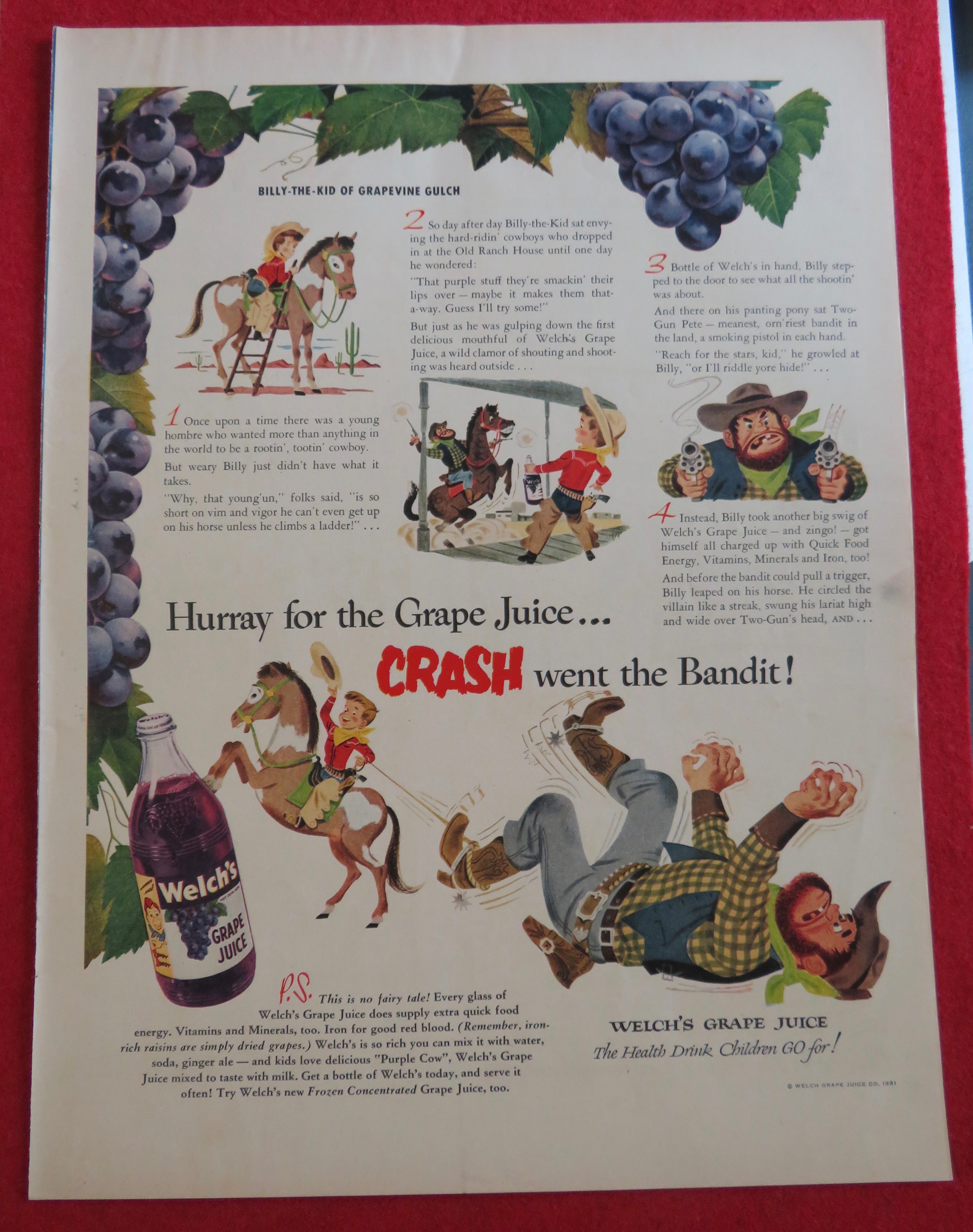 1951 Welch Grape Juice w/ Billy The Kid Of Grapevine