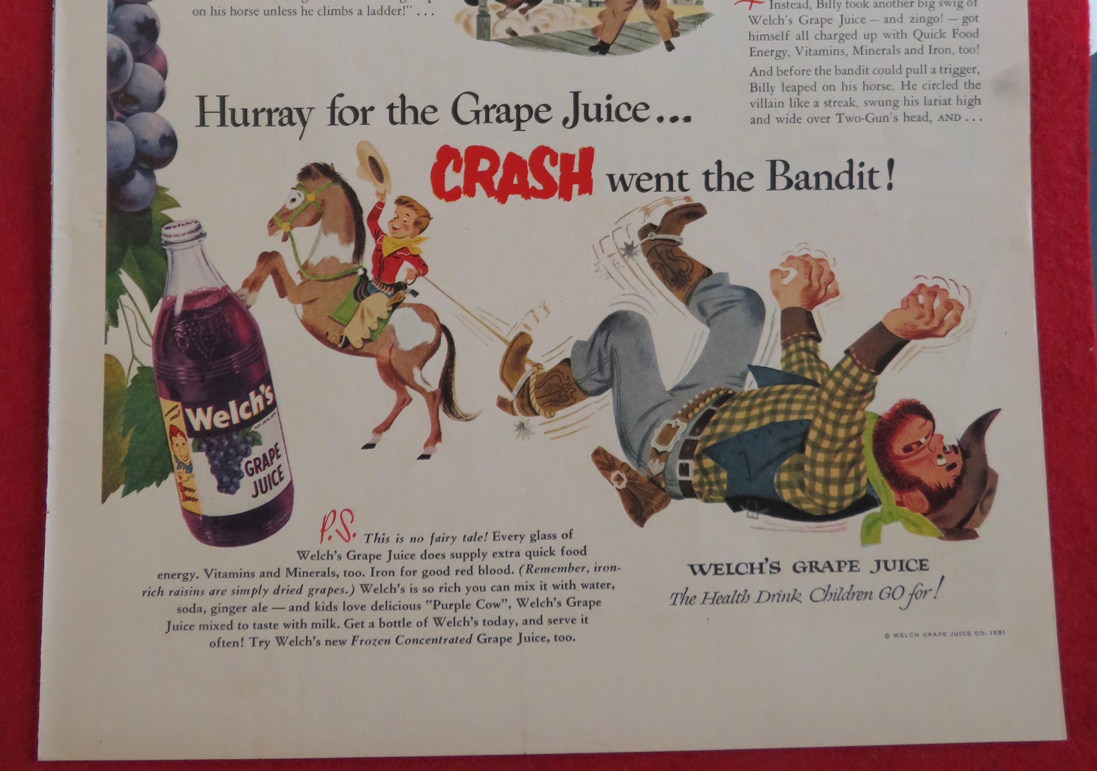 1951 Welch Grape Juice w/ Billy The Kid Of Grapevine