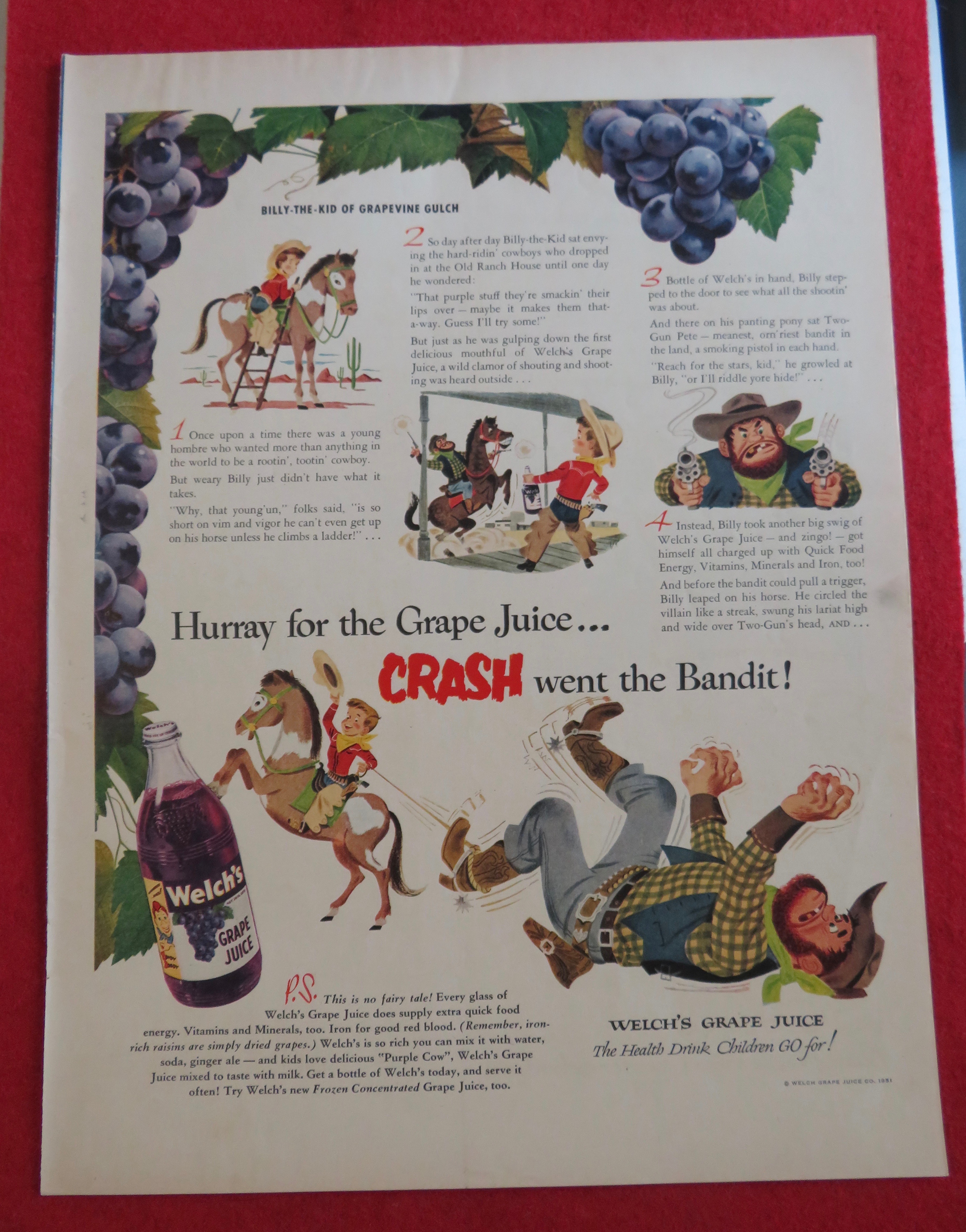 1951 Welch Grape Juice w/ Billy The Kid Of Grapevine