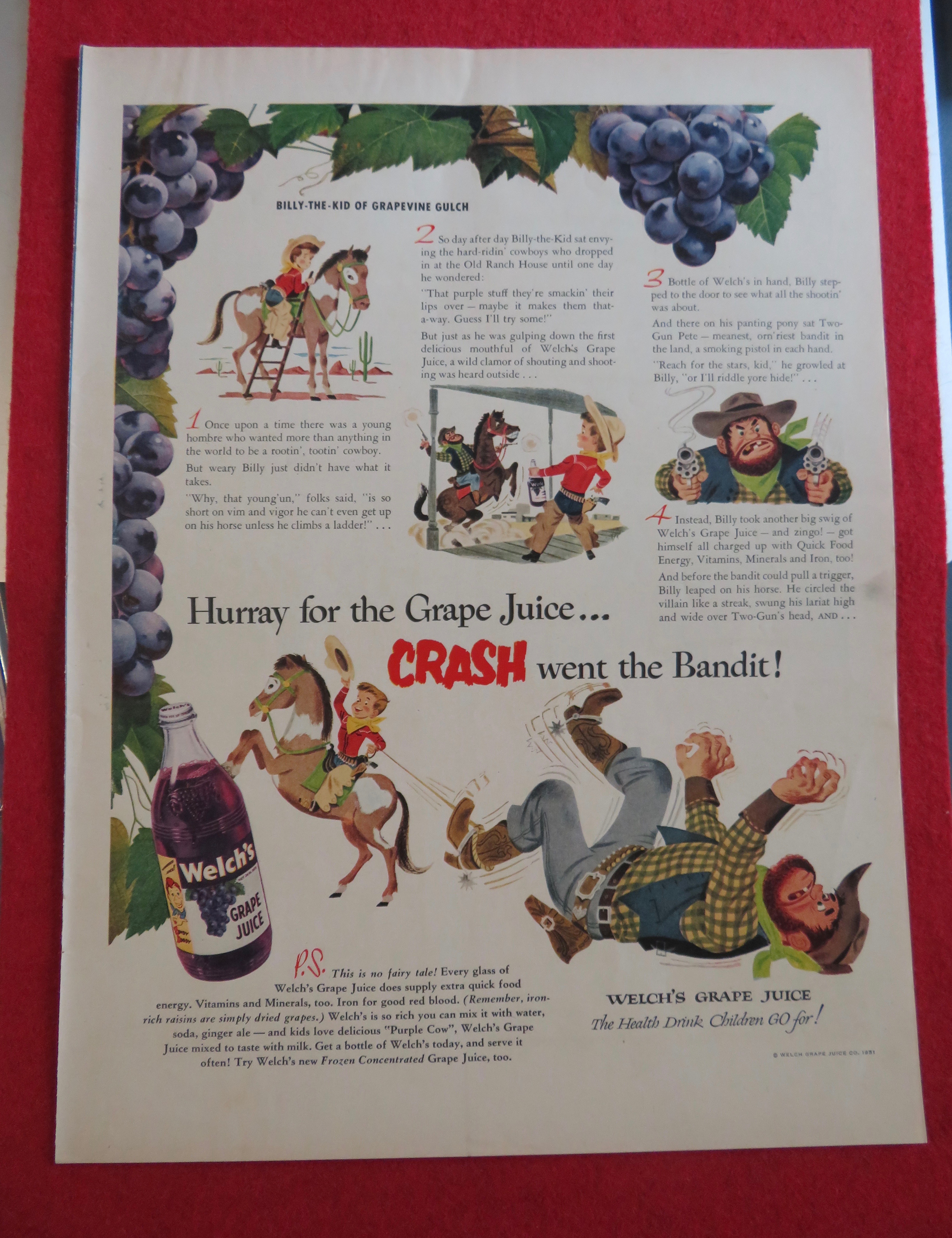 1951 Welch Grape Juice w/ Billy The Kid Of Grapevine