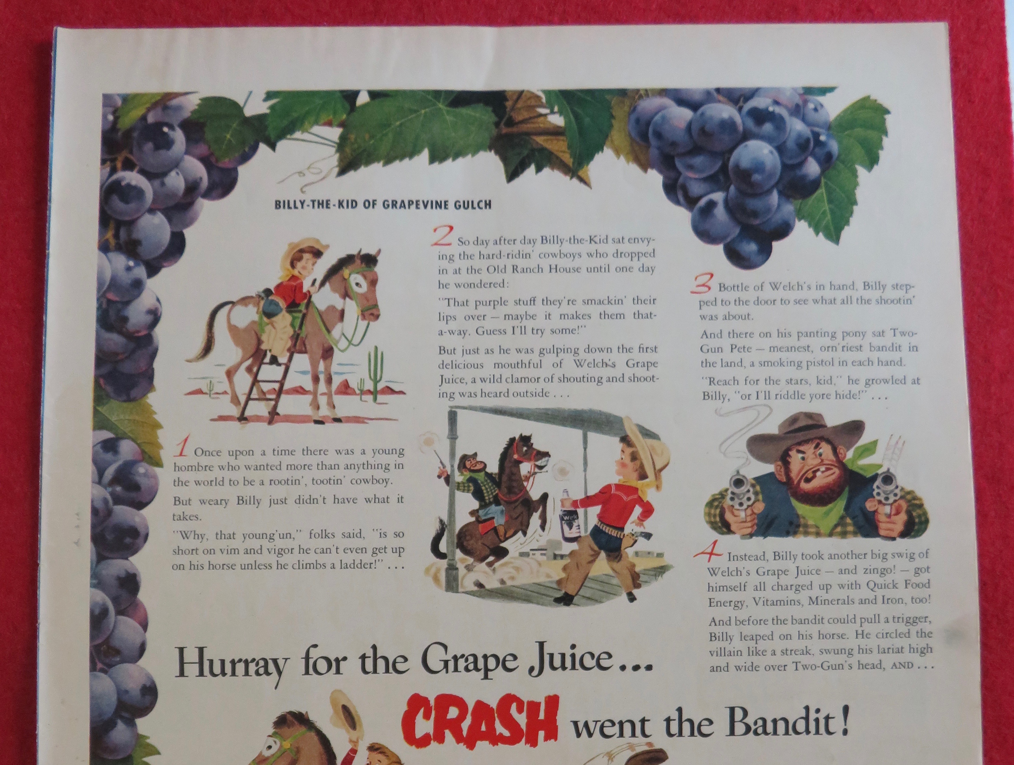 1951 Welch Grape Juice w/ Billy The Kid Of Grapevine