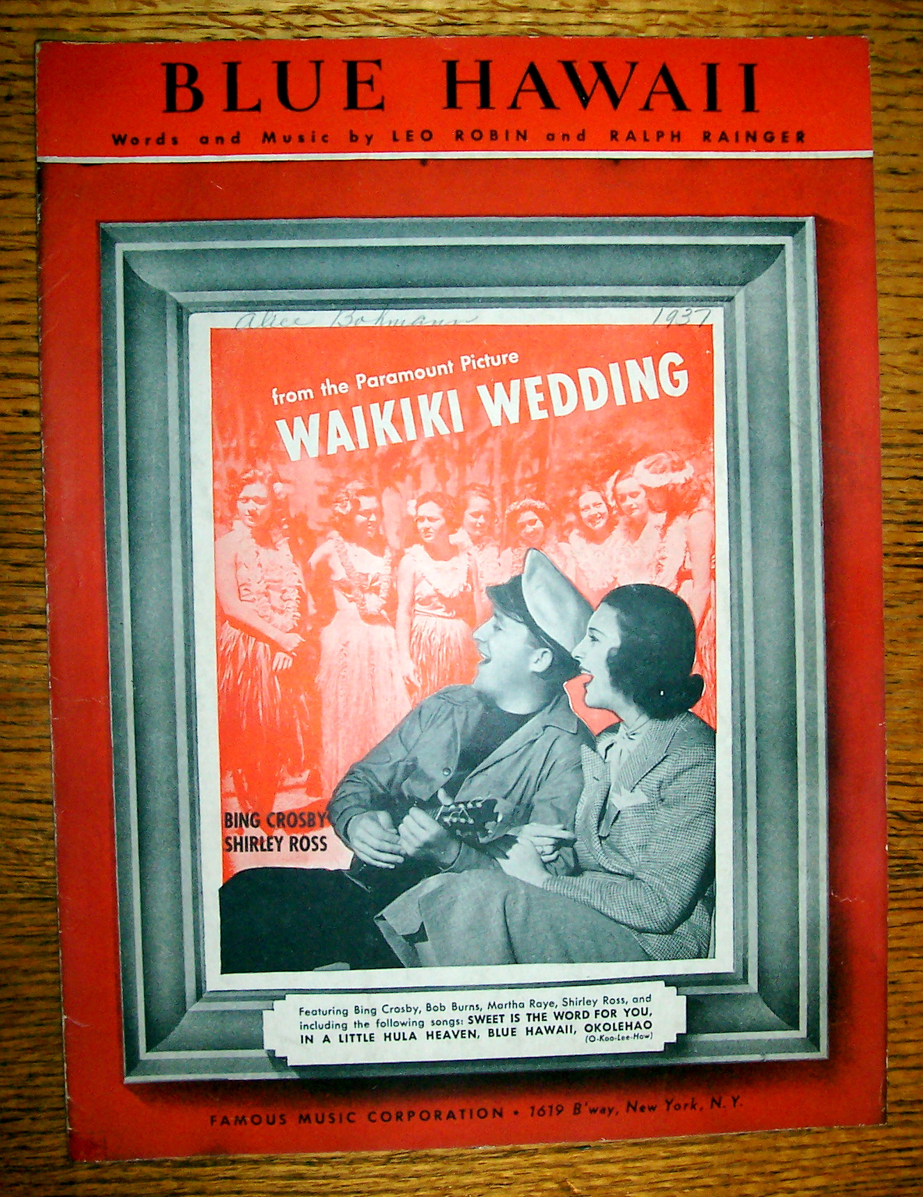 Sheet Music For 1937 Blue Hawaii