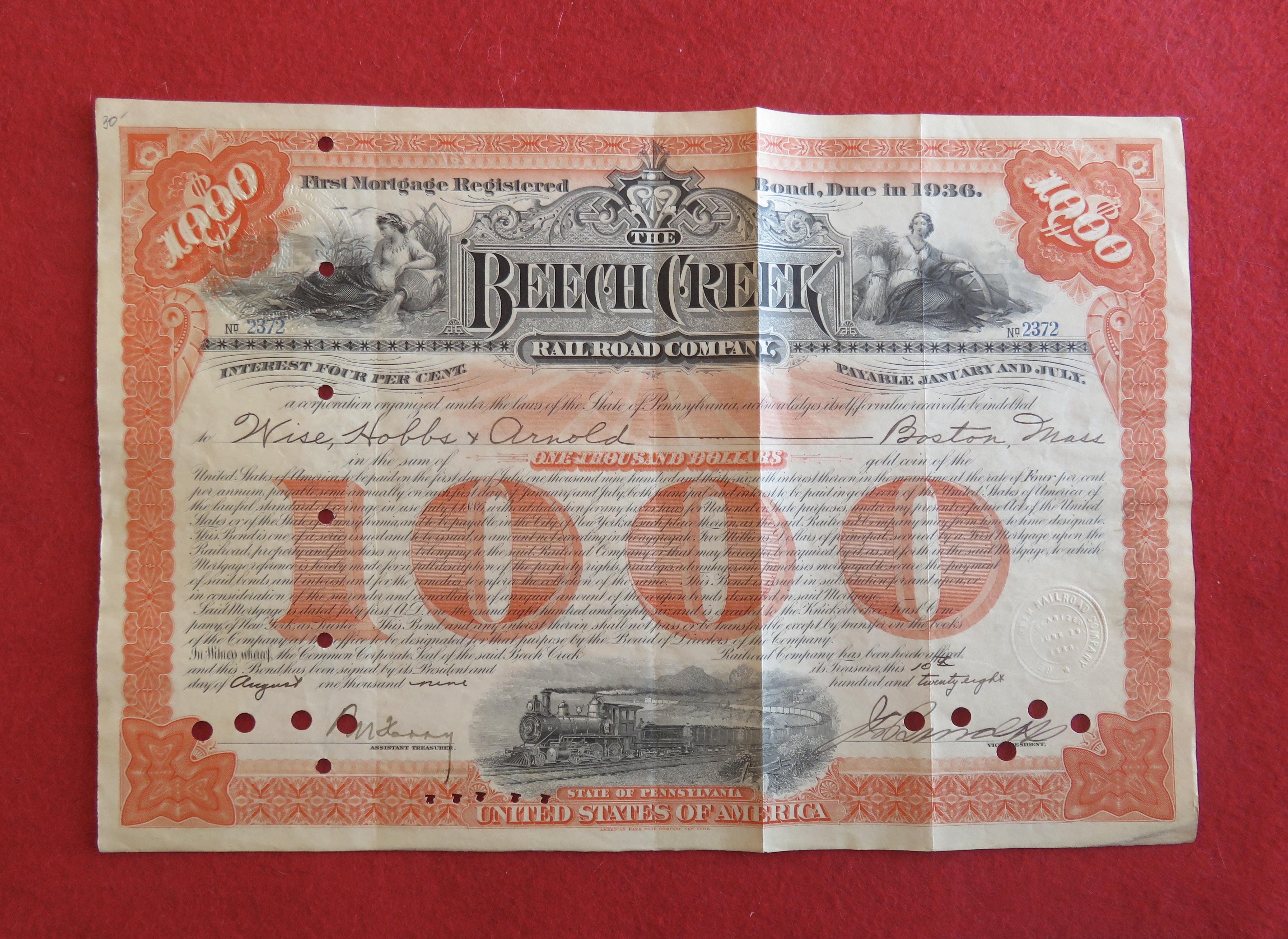 1928 Beech Creek Railroad Company Stock Certificate
