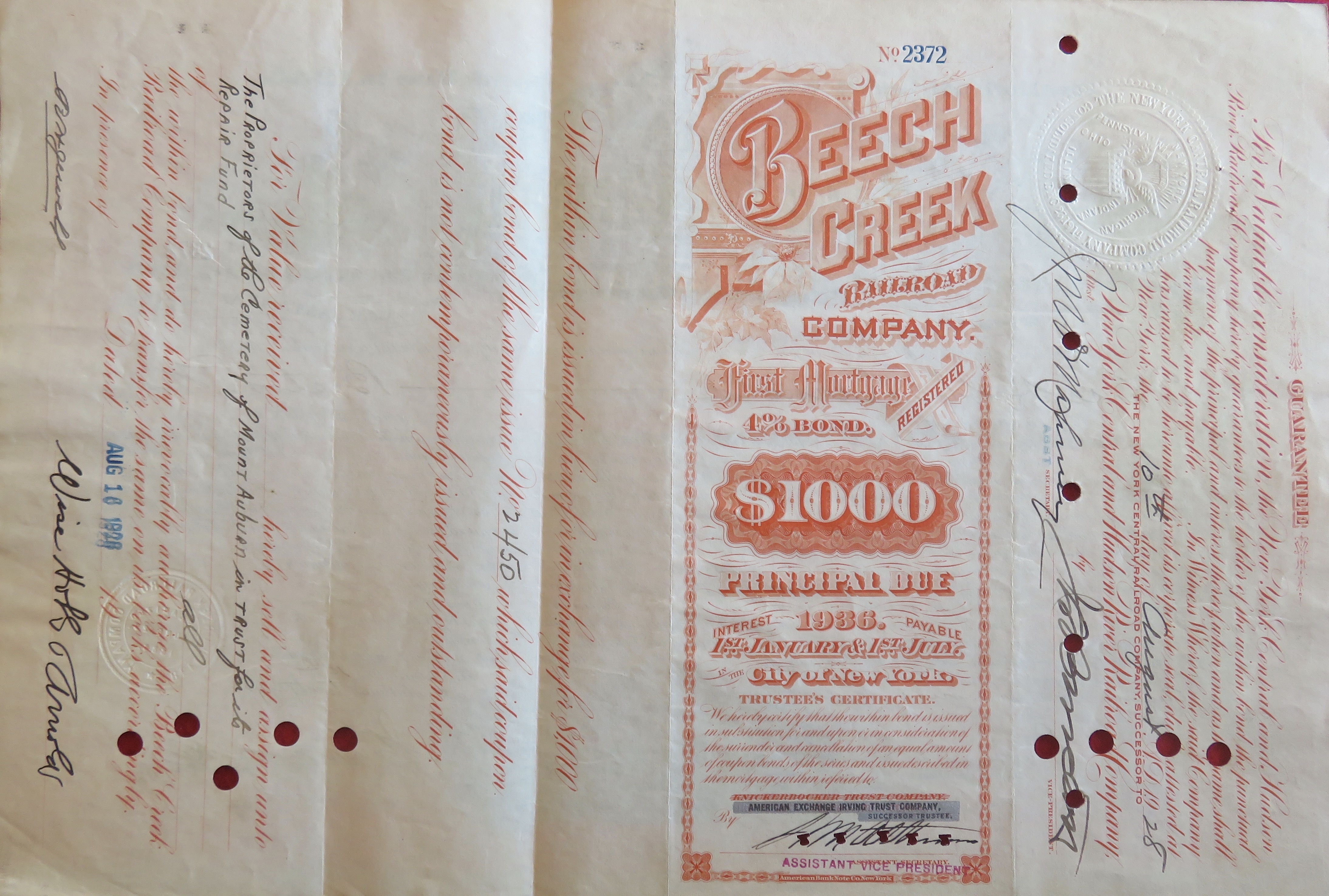1928 Beech Creek Railroad Company Stock Certificate