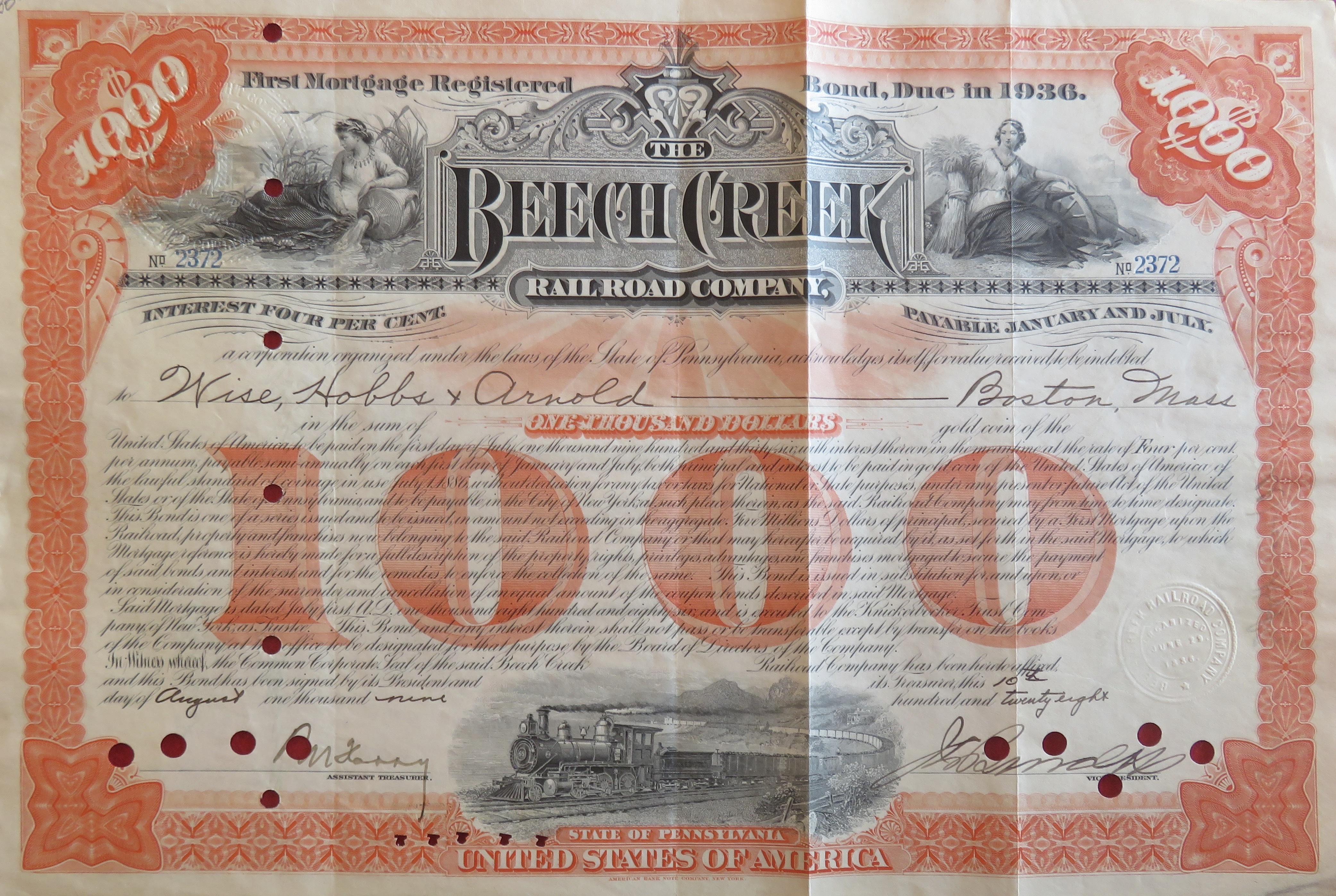 1928 Beech Creek Railroad Company Stock Certificate
