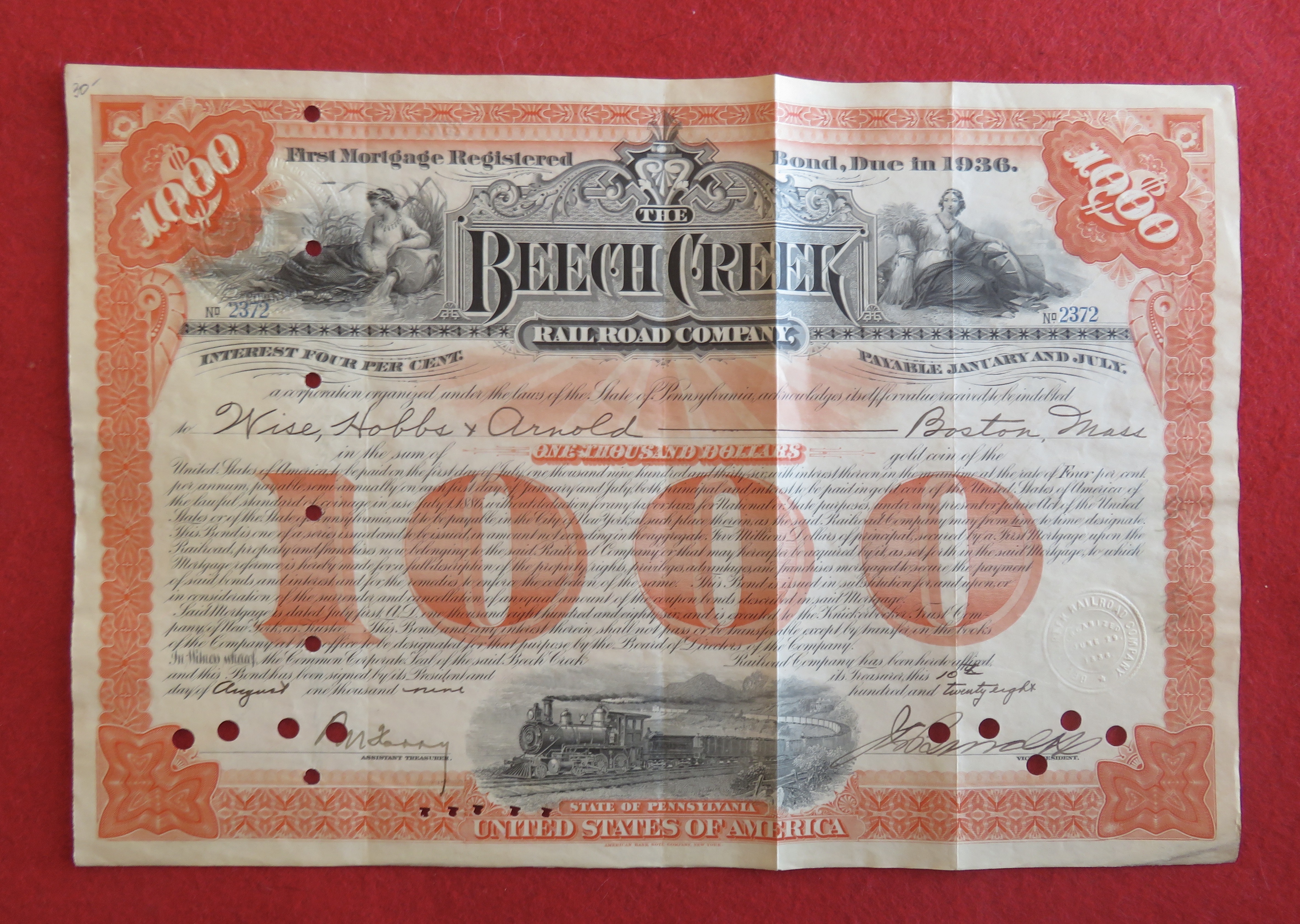 1928 Beech Creek Railroad Company Stock Certificate