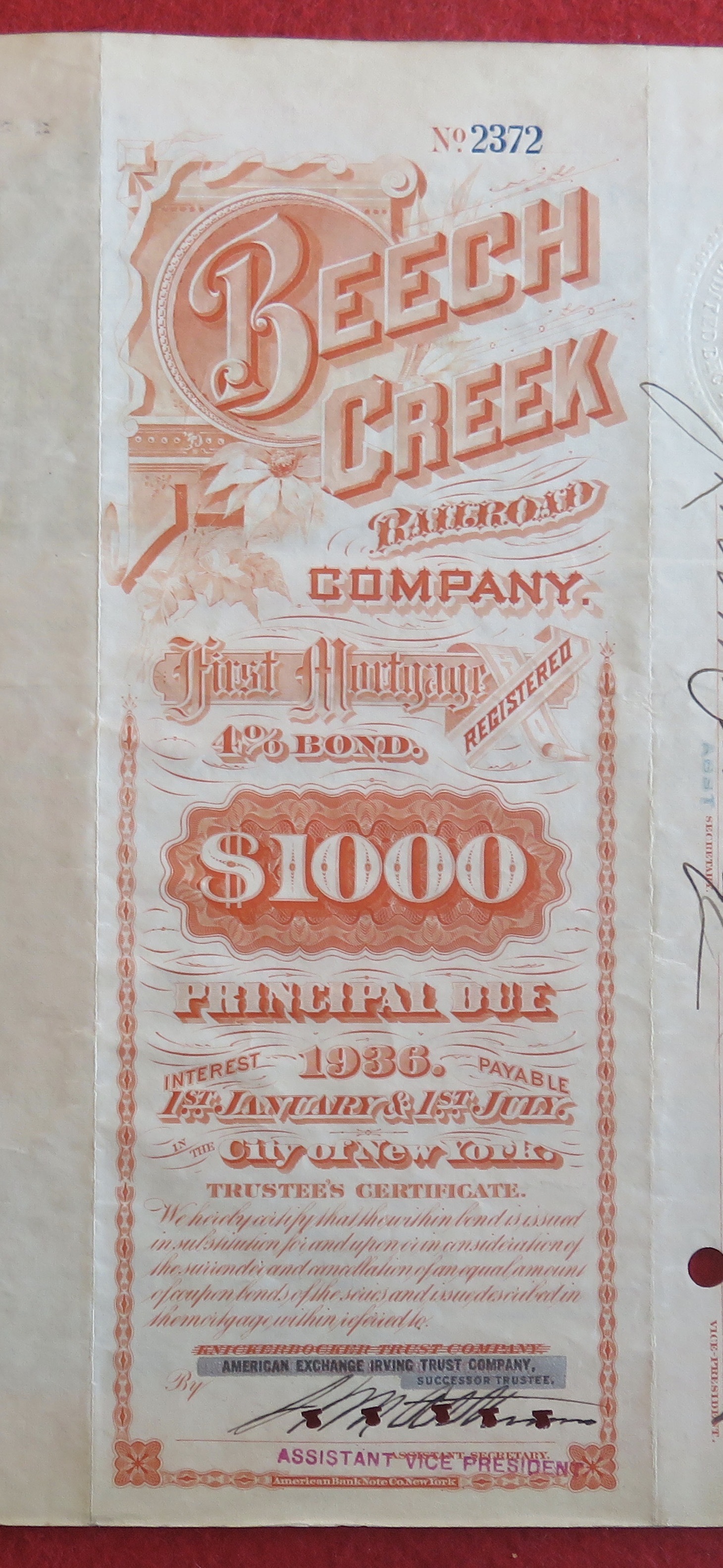 1928 Beech Creek Railroad Company Stock Certificate