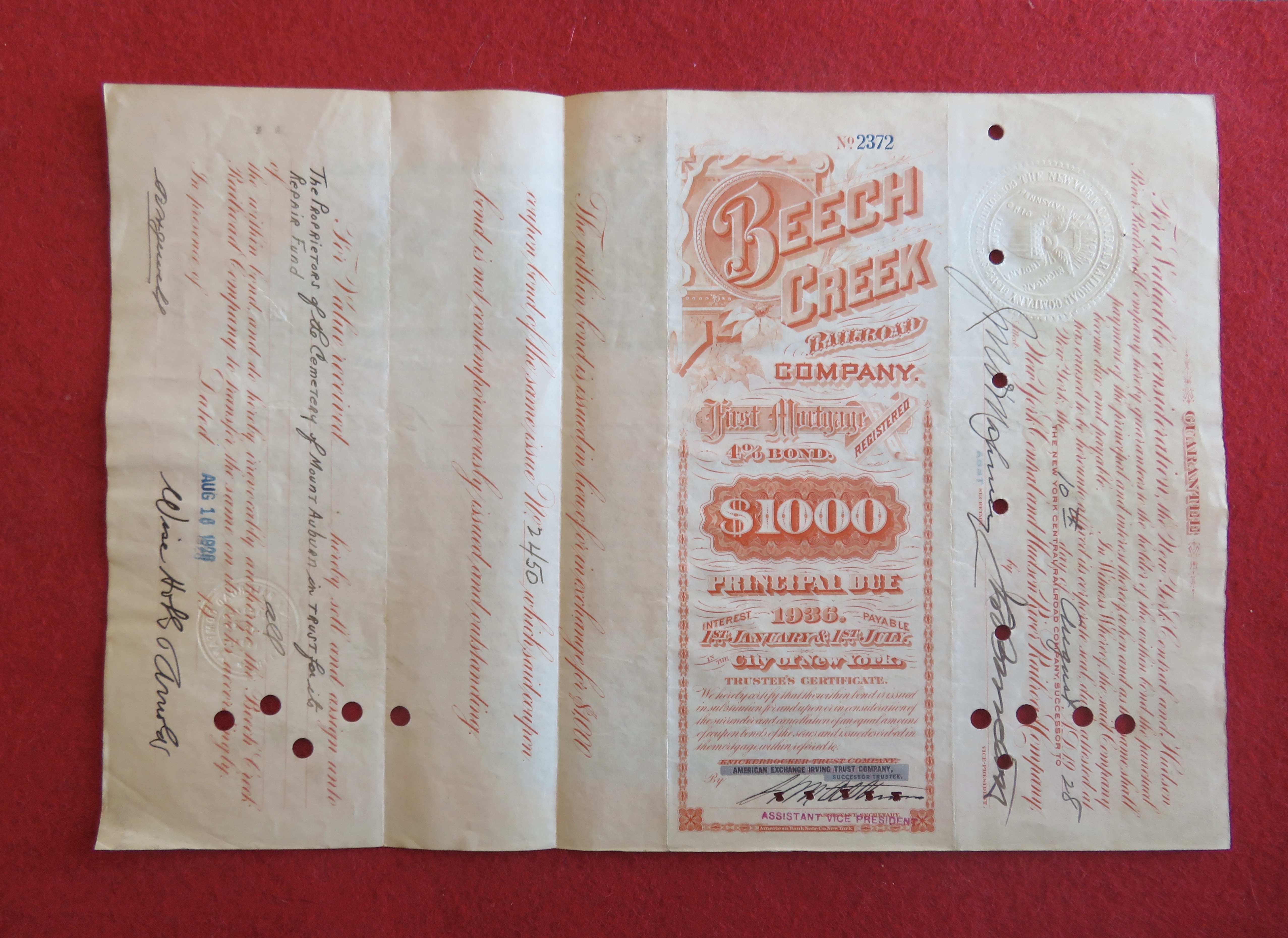 1928 Beech Creek Railroad Company Stock Certificate