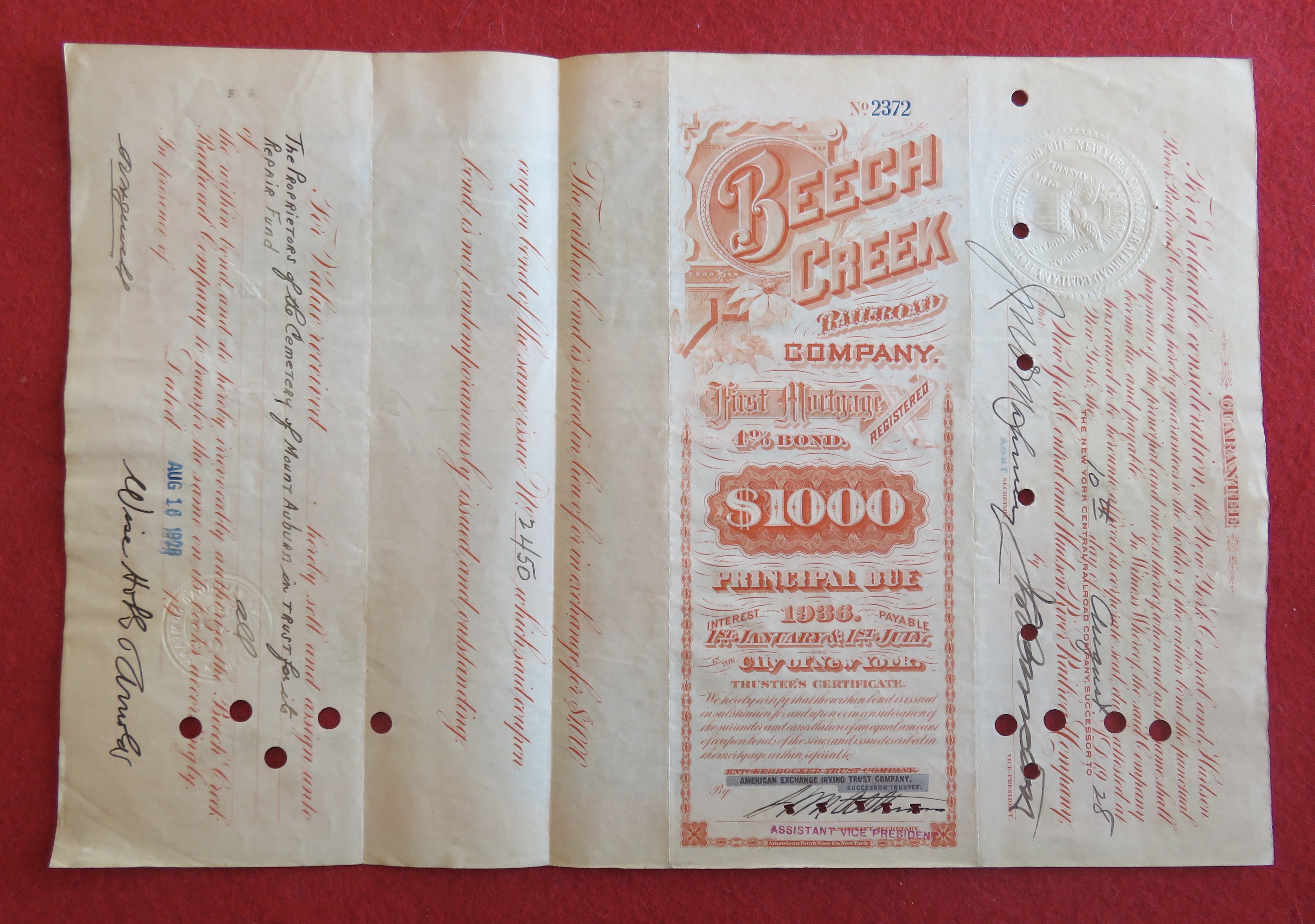 1928 Beech Creek Railroad Company Stock Certificate