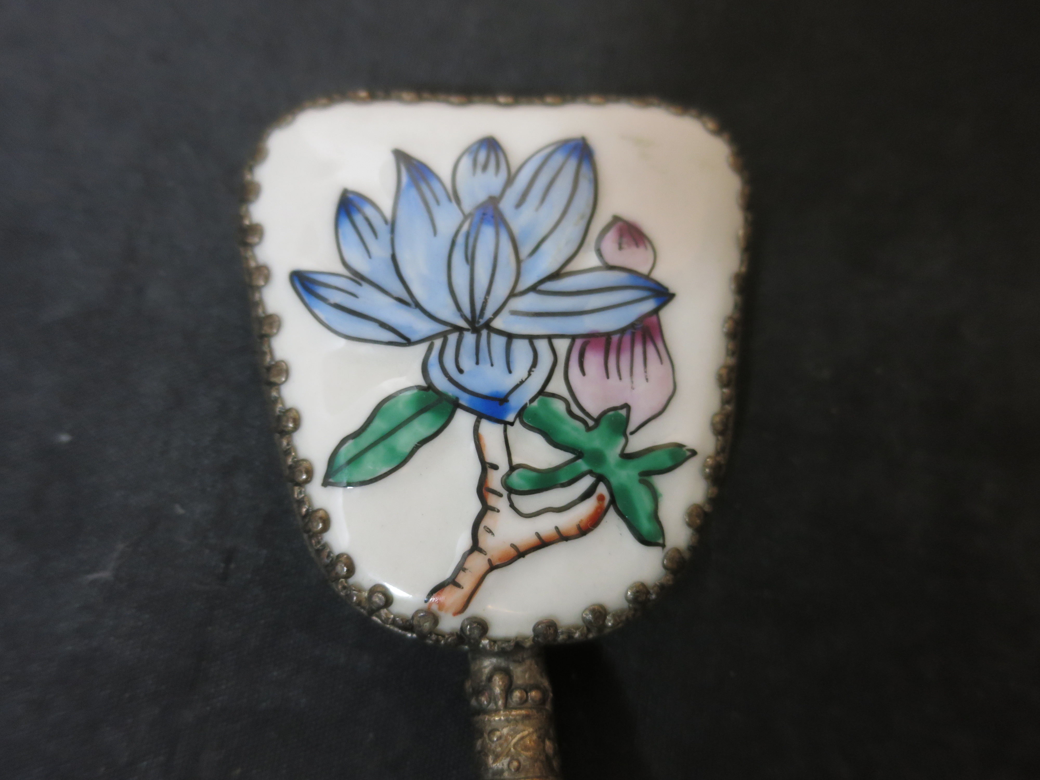 Victorian Mirror Japanese Porcelain Onyx Handle