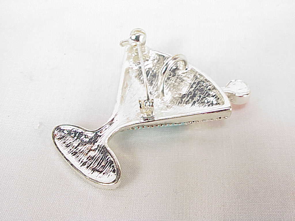 Enamel And Faux Marcasite Cocktail Martini Glass Brooch Or Pendant