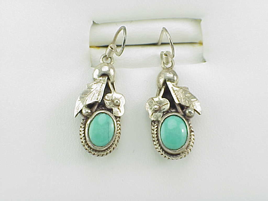 Native American Sterling Silver And Turquoise Pierced Earrings
