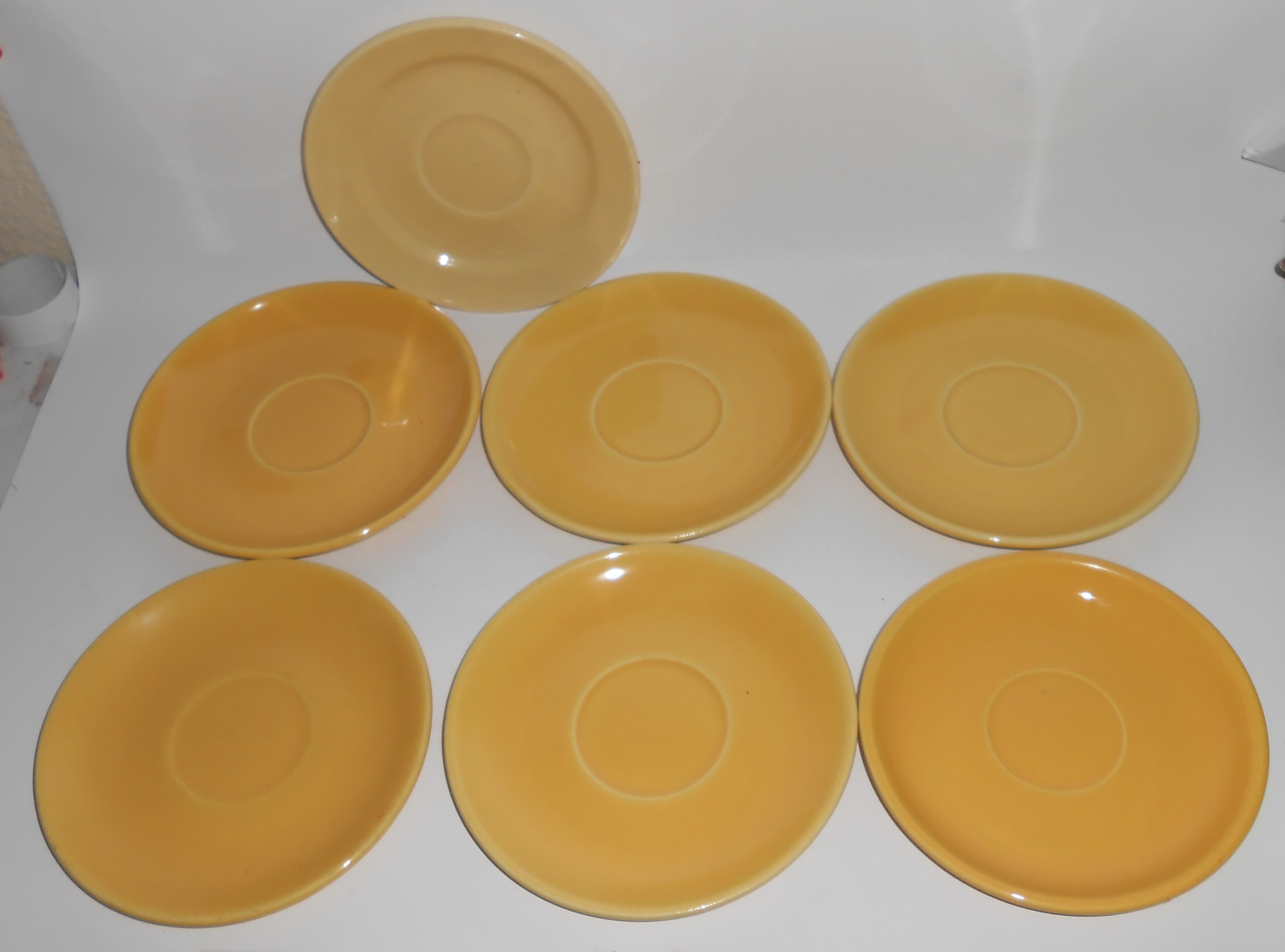 Bauer Pottery Monterey Moderne Yellow Set/7 Saucers