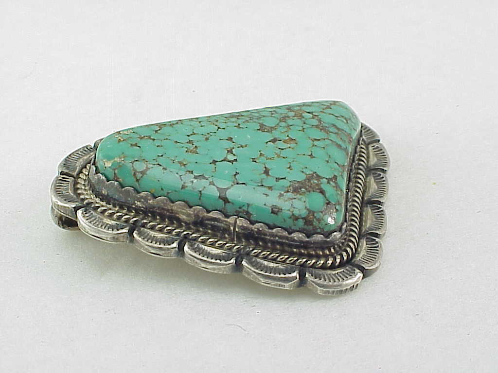 Old Pawn Native American Turquoise Sterling Silver Pendant Signed D
