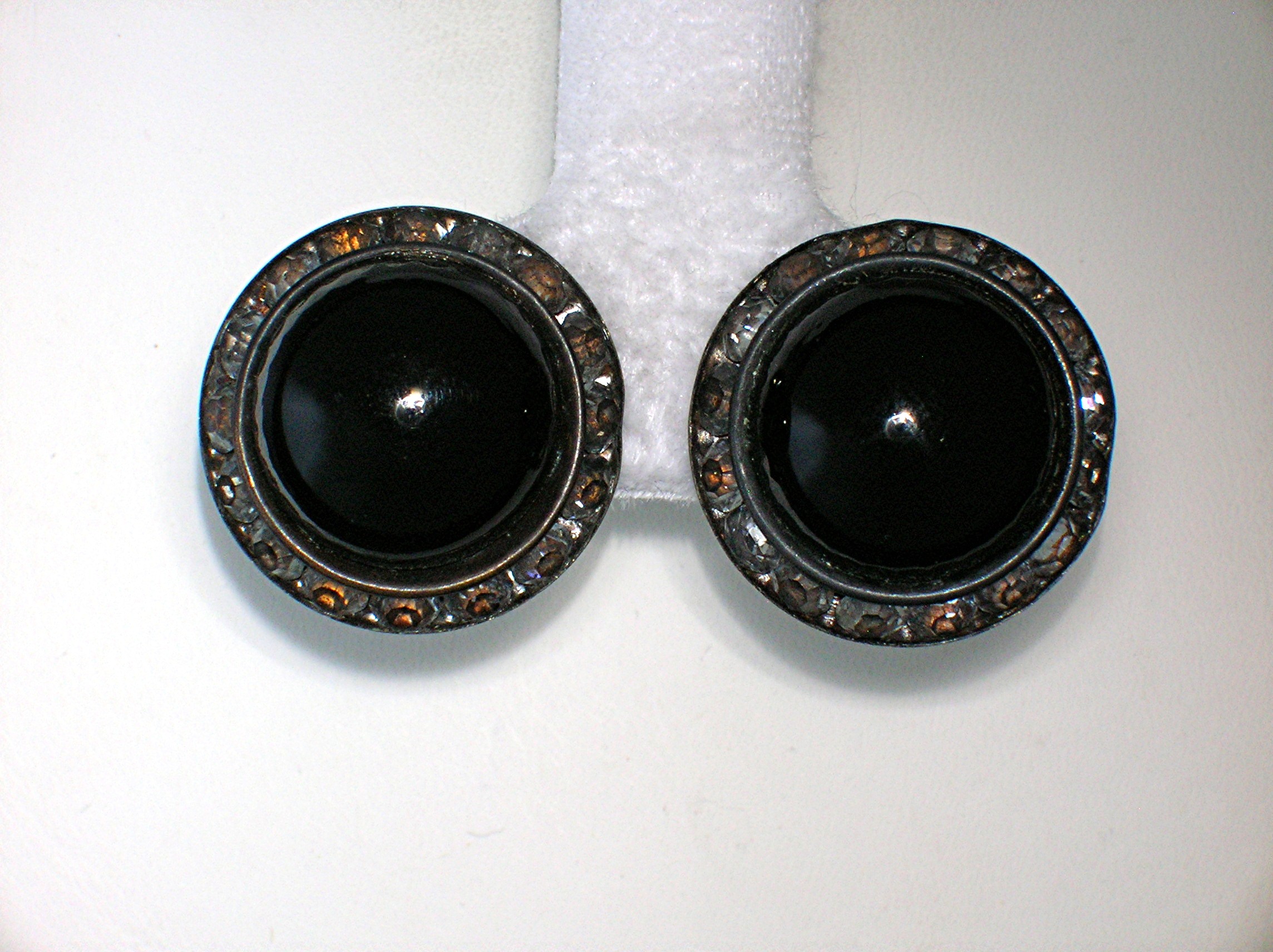 Black Glass & Rhinestone Clip Earrings