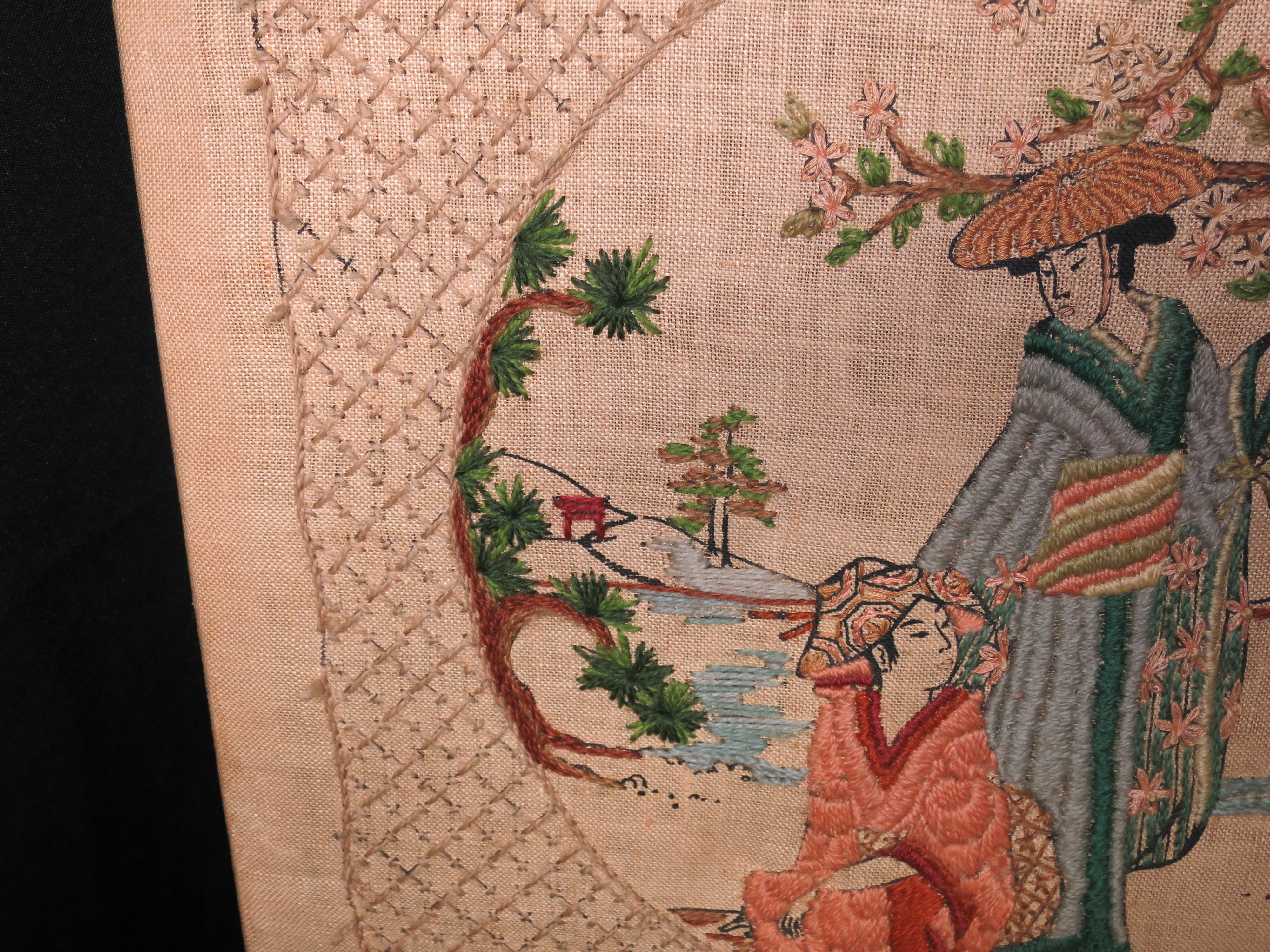 Japanese Crewel Embroidered On Linen