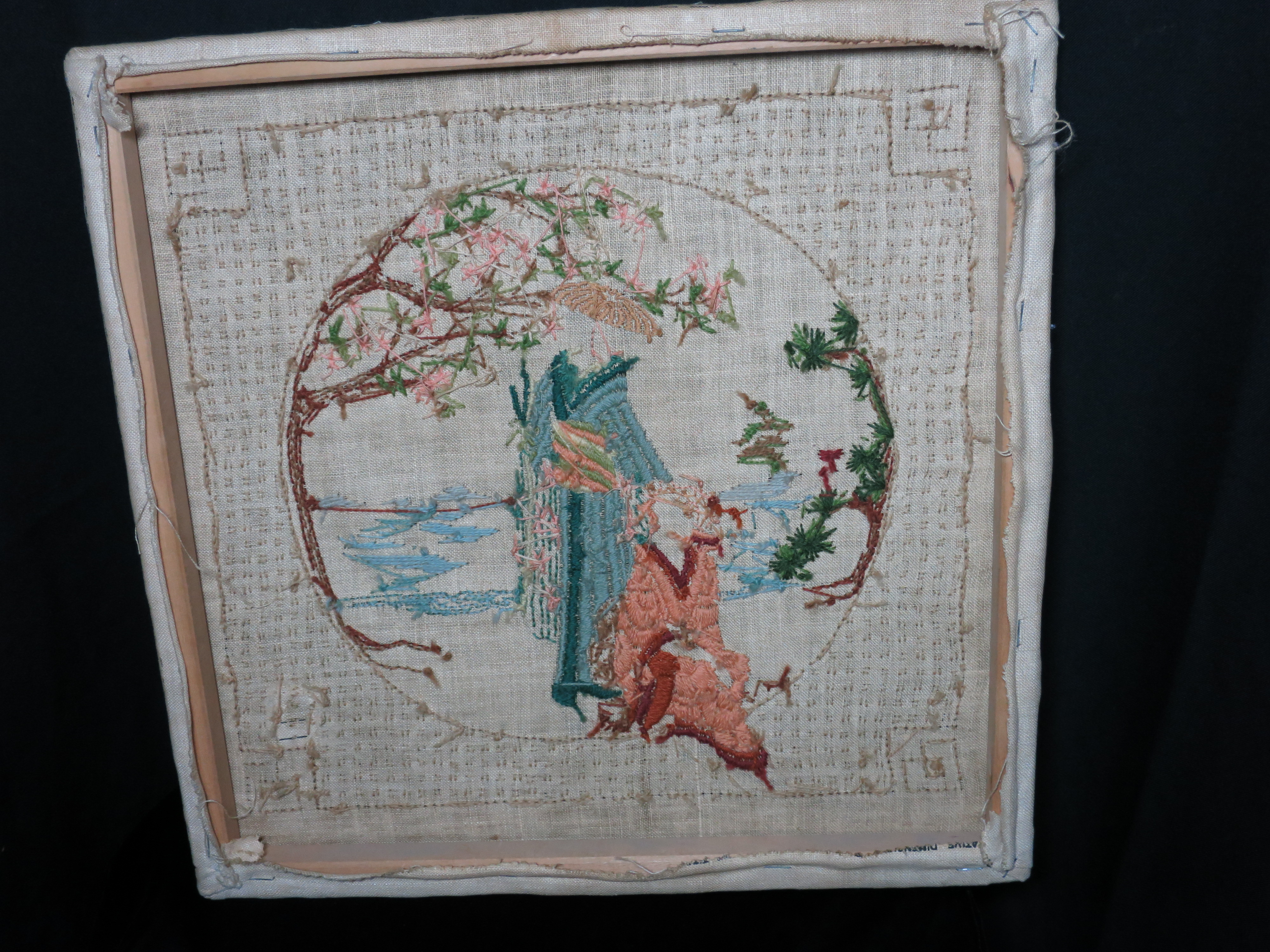 Japanese Crewel Embroidered On Linen