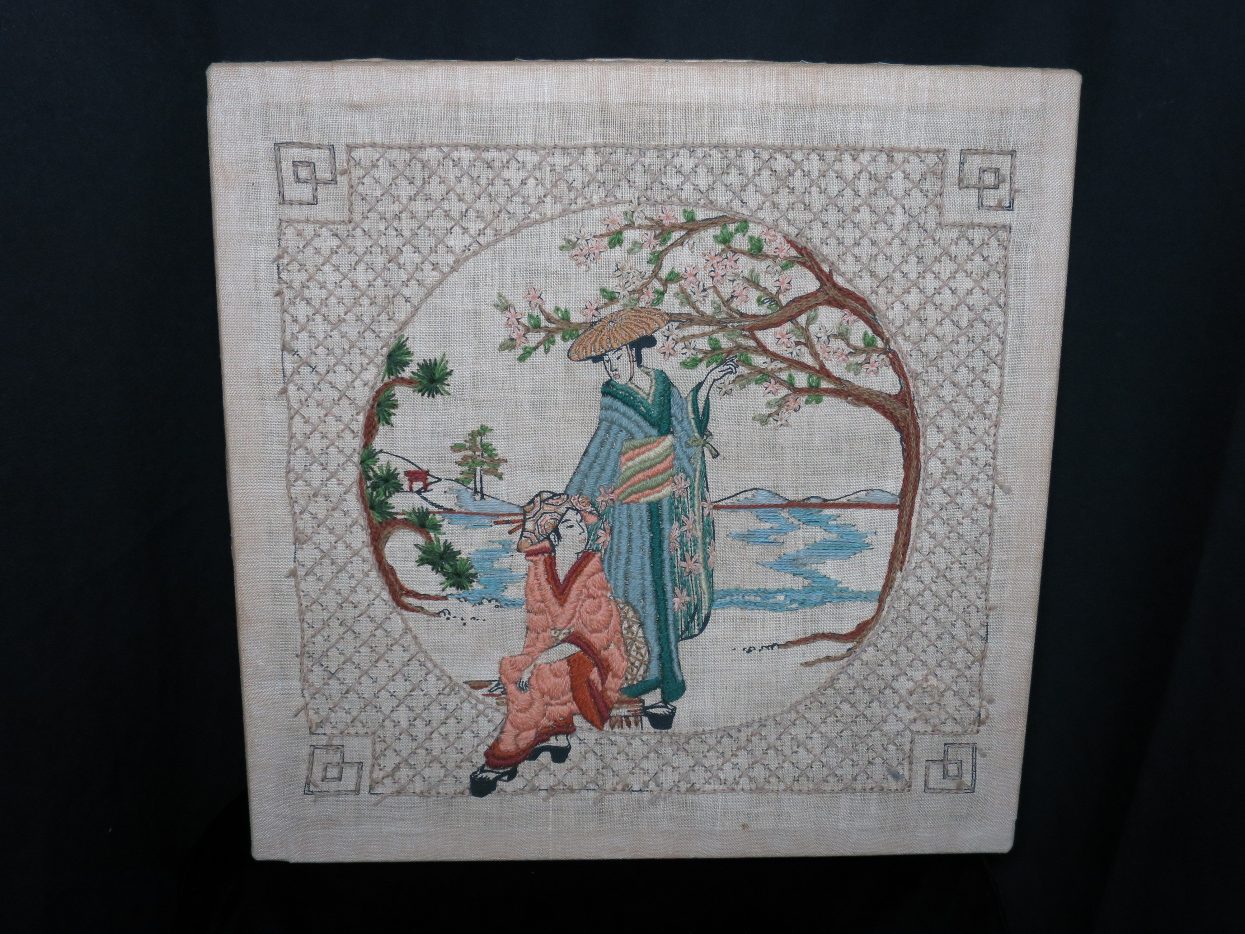 Japanese Crewel Embroidered On Linen