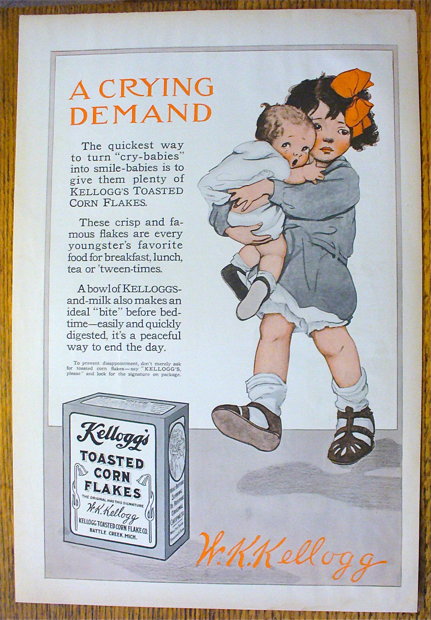 1914 Kellogg's Toasted Corn Flakes with Baby Crying