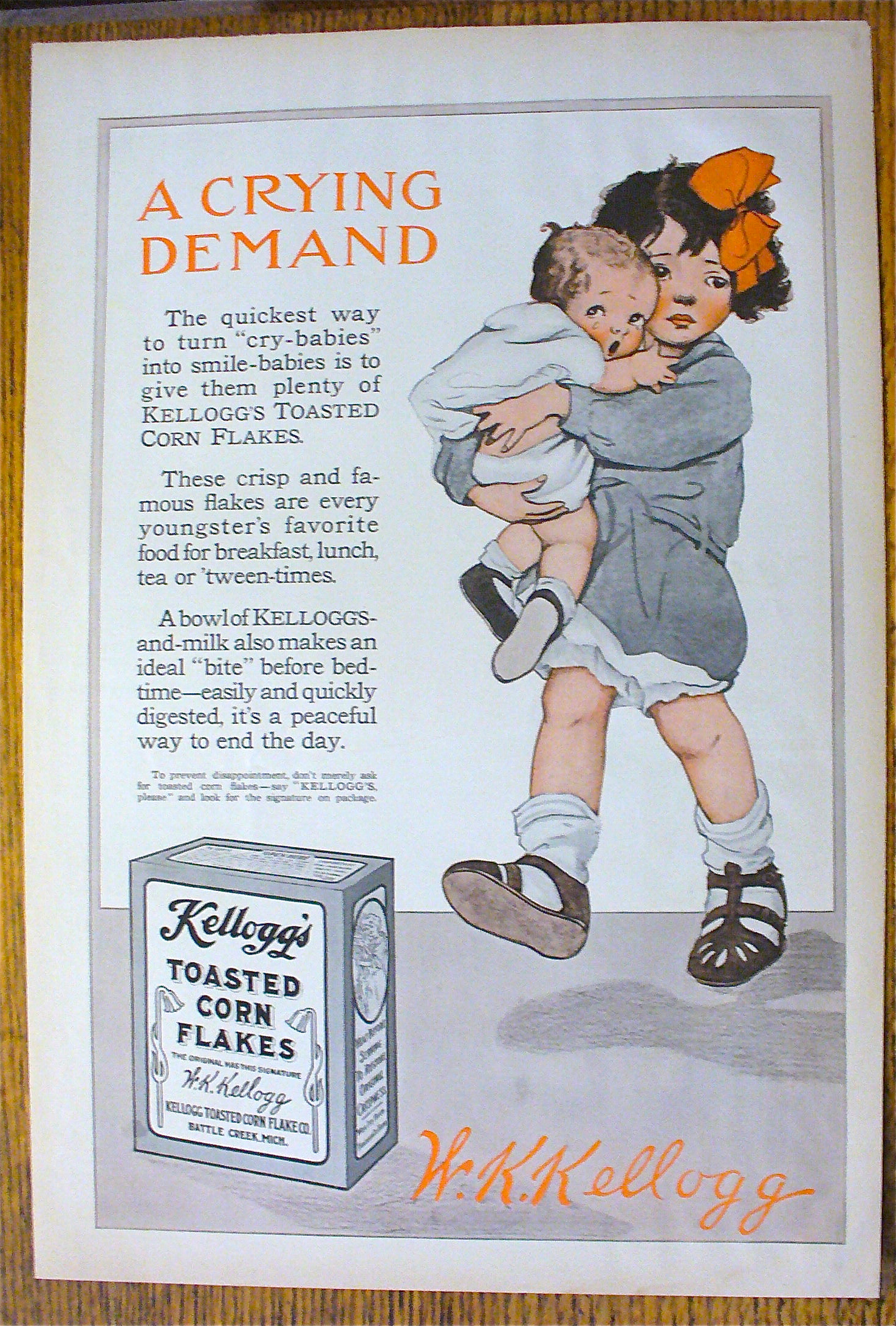 1914 Kellogg's Toasted Corn Flakes with Baby Crying