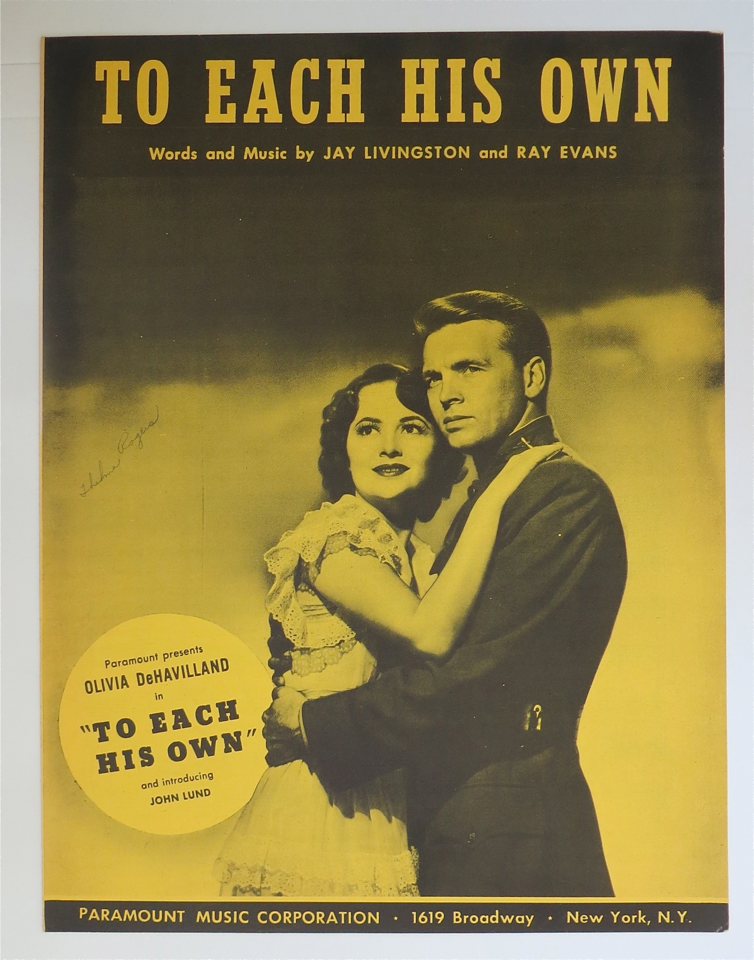 1946 To Each His Own By Jay Livingston & Ray Evans